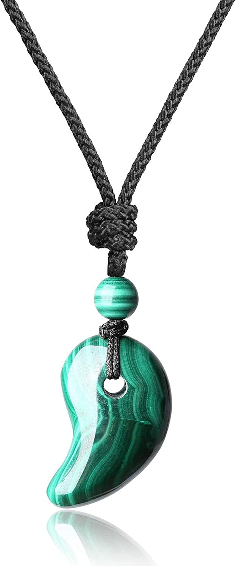 Three Sacred Treasures Magatama Pendant Necklace Malachite