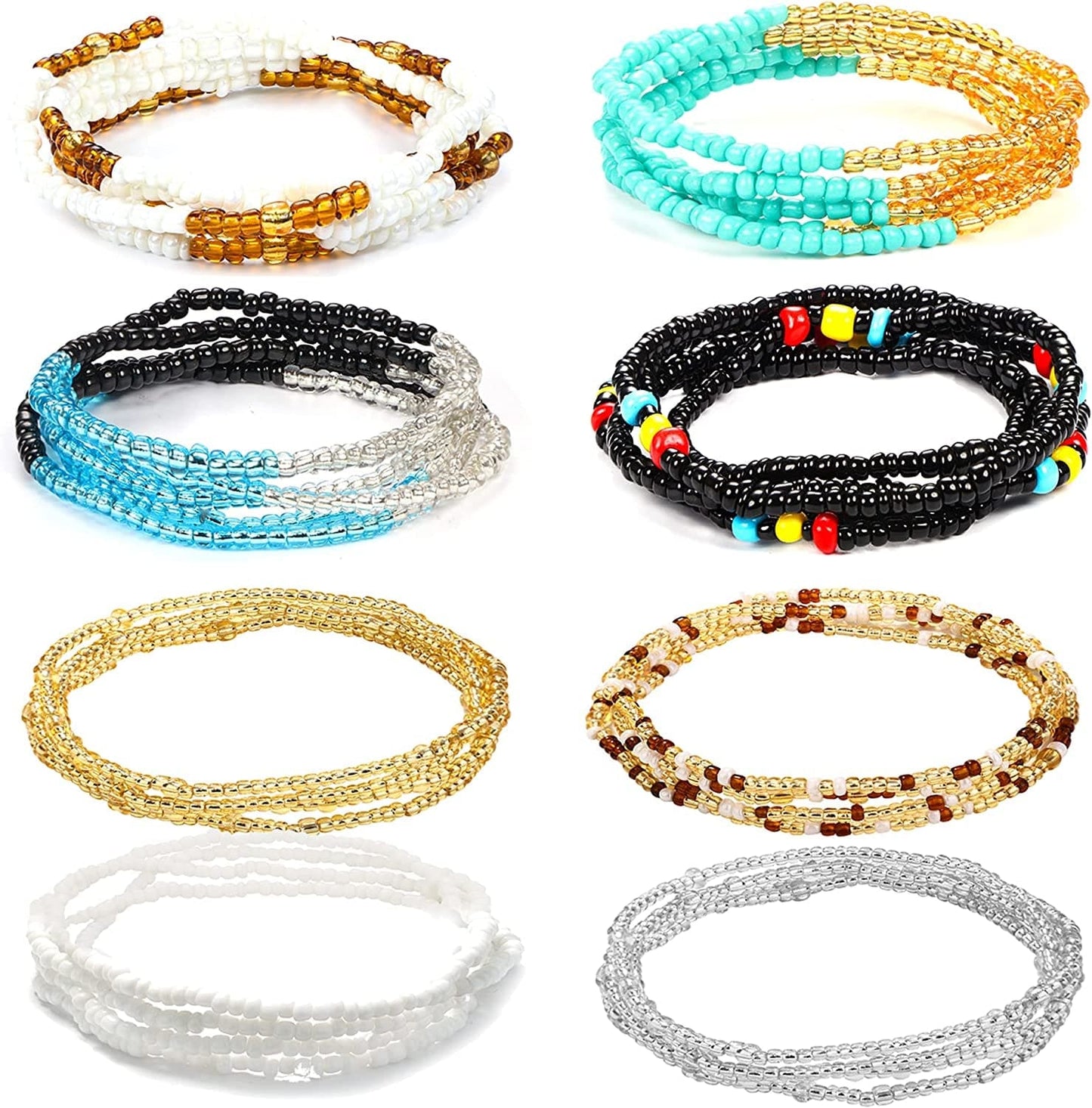 THUNARAZ 32-50 Inch Waist Beads for Women Colorful African Waist Beads plus Size Elastic Waist Chain Belly Beads Summer Beach Body Belly Chain Jewelry Apparel & Accessories > Jewelry > Body Jewelry THUNARAZ A 32inch