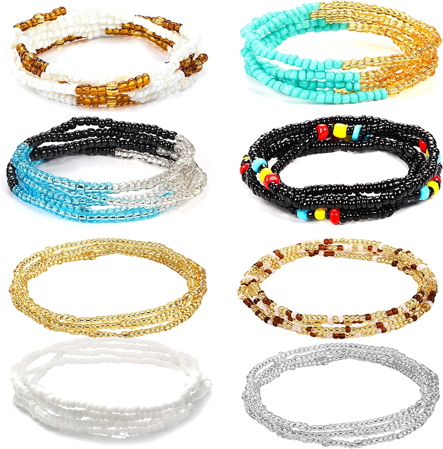 THUNARAZ 32-50 Inch Waist Beads for Women Colorful African Waist Beads plus Size Elastic Waist Chain Belly Beads Summer Beach Body Belly Chain Jewelry Apparel & Accessories > Jewelry > Body Jewelry THUNARAZ A 32inch