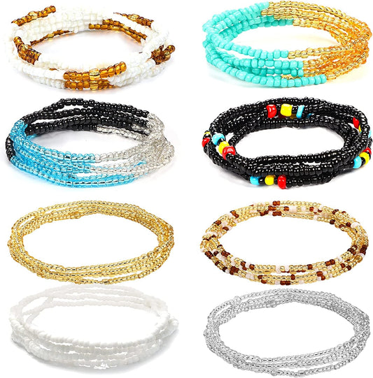 THUNARAZ 32-50 Inch Waist Beads for Women Colorful African Waist Beads plus Size Elastic Waist Chain Belly Beads Summer Beach Body Belly Chain Jewelry Apparel & Accessories > Jewelry > Body Jewelry THUNARAZ A 32inch