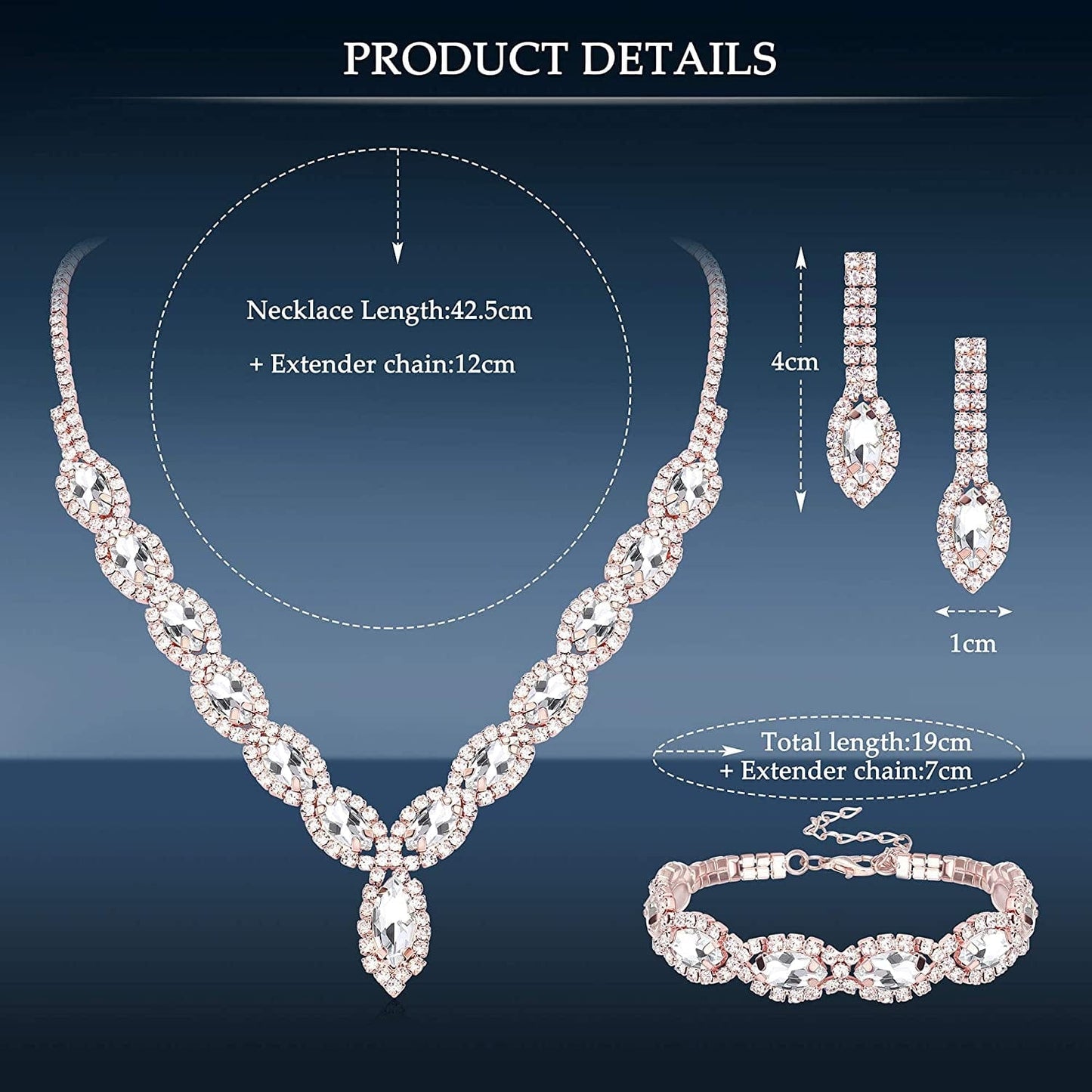 Thunaraz Crystal Bridal Jewelry Set Crystal Necklace and Earrings with Crystal Bracelet for Women Jewelry Set Gifts Fit