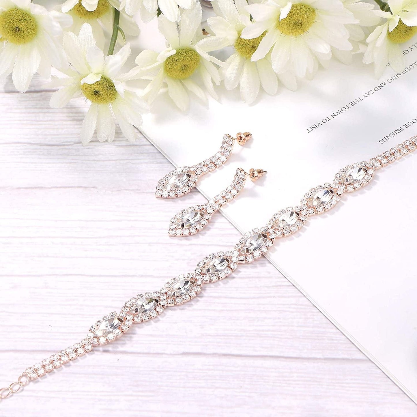 Thunaraz Crystal Bridal Jewelry Set Crystal Necklace and Earrings with Crystal Bracelet for Women Jewelry Set Gifts Fit