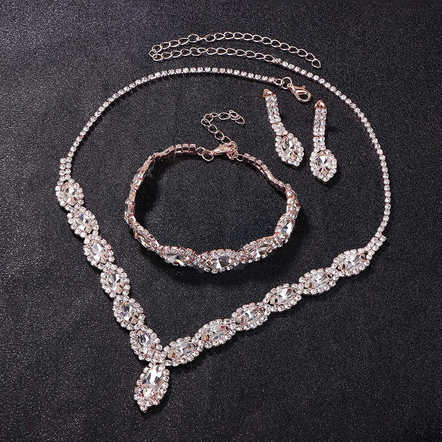 Thunaraz Crystal Bridal Jewelry Set Crystal Necklace and Earrings with Crystal Bracelet for Women Jewelry Set Gifts Fit