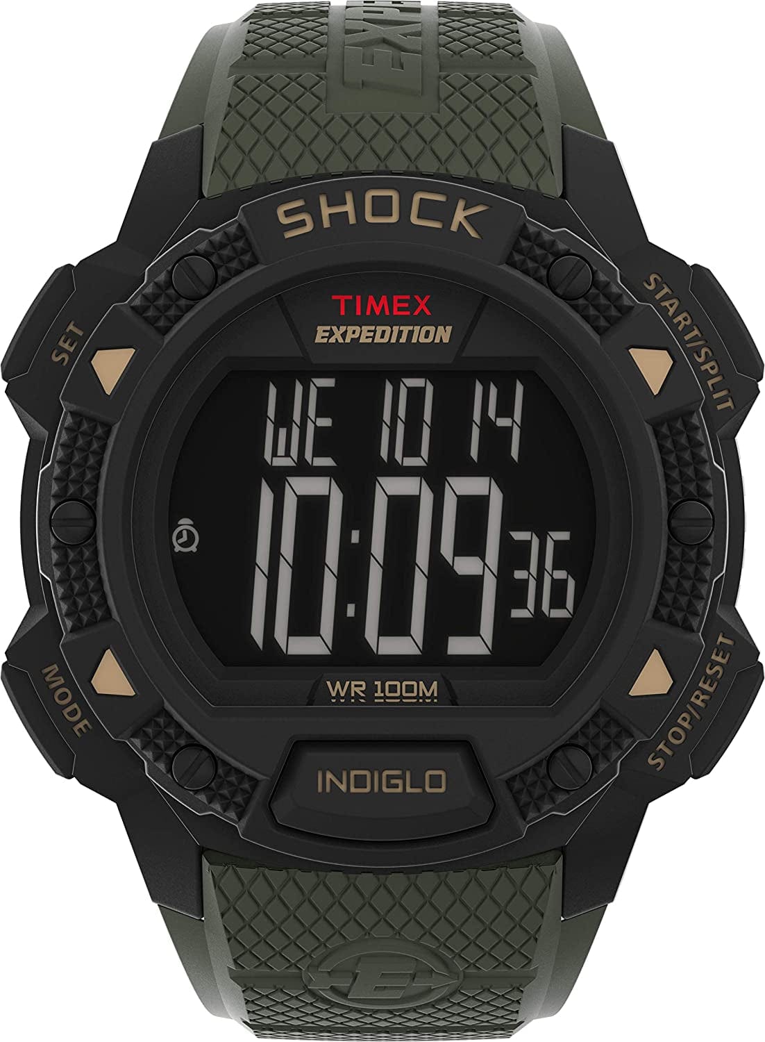 Timex Men'S Expedition Digital Shock CAT Resin Strap Watch Green/Black