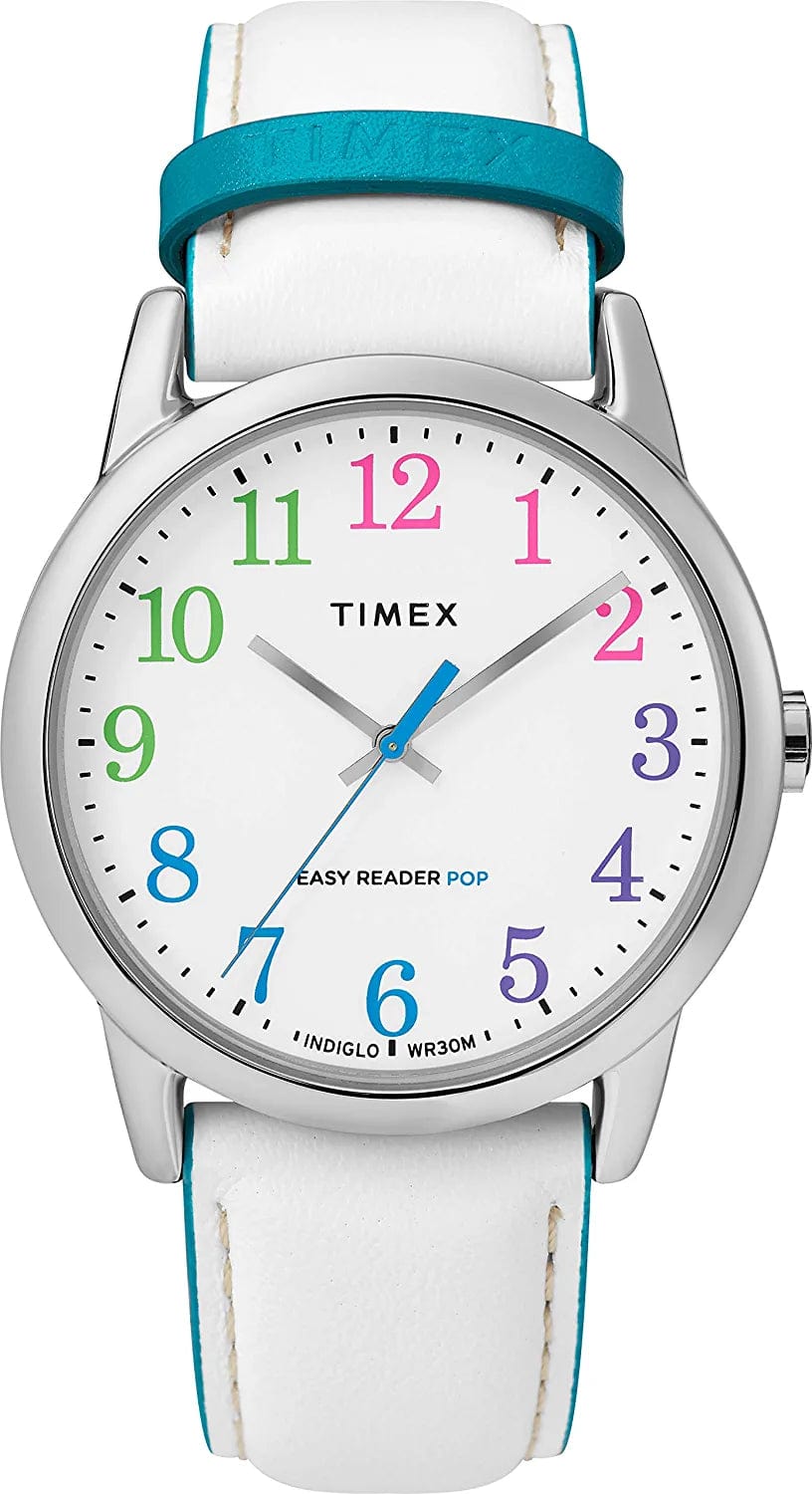 Timex Women'S Easy Reader Date Leather Strap 38Mm Watch White/Blue