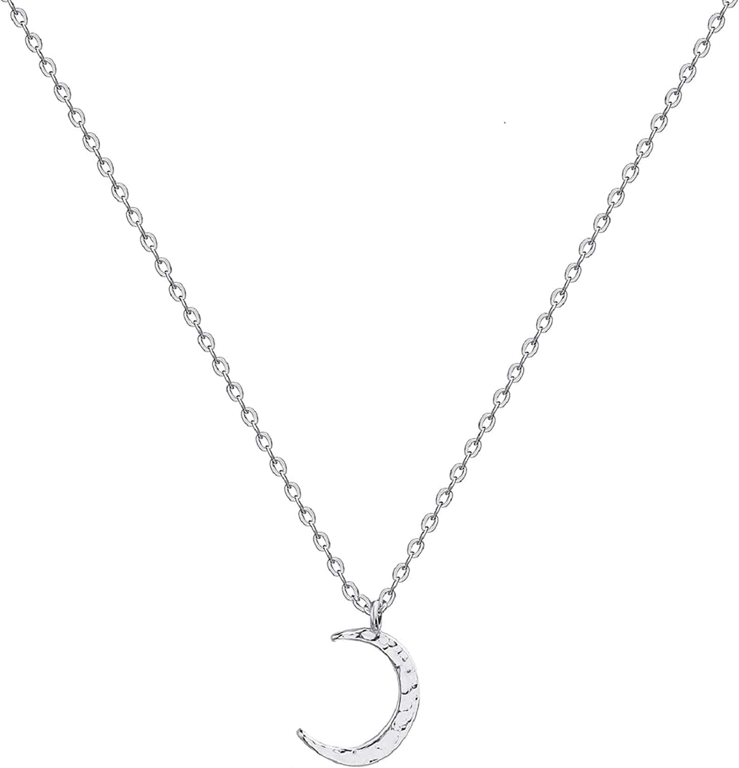 Tiny Dot Pendant Necklace,Dainty 14K Gold Plated Sterling Silver round Dot Circle CZ Choker Necklace Jewelry Gift for Women Sliver-crescent