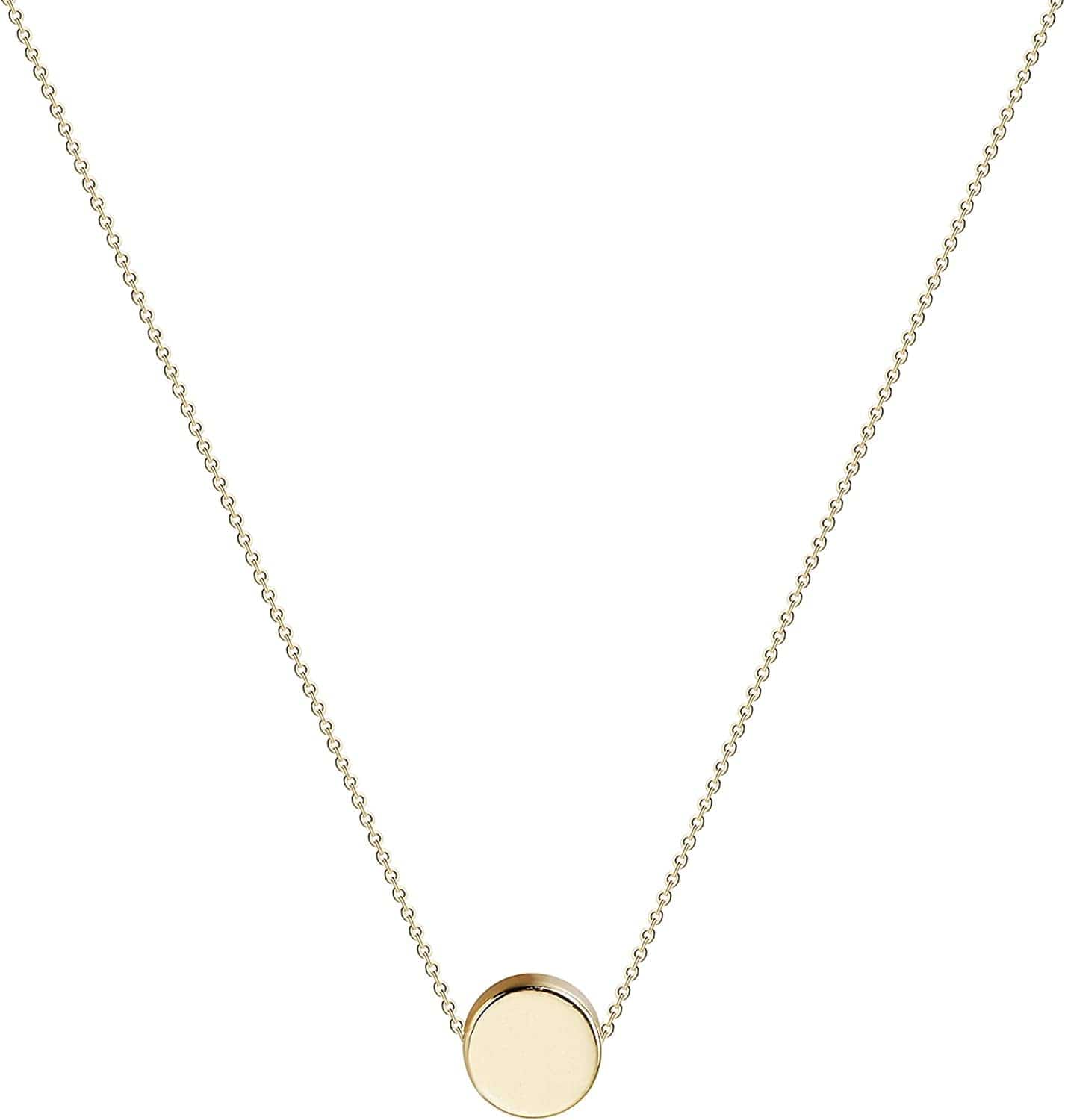 Tiny Dot Pendant Necklace,Dainty 14K Gold Plated Sterling Silver round Dot Circle CZ Choker Necklace Jewelry Gift for Women Gold-dot