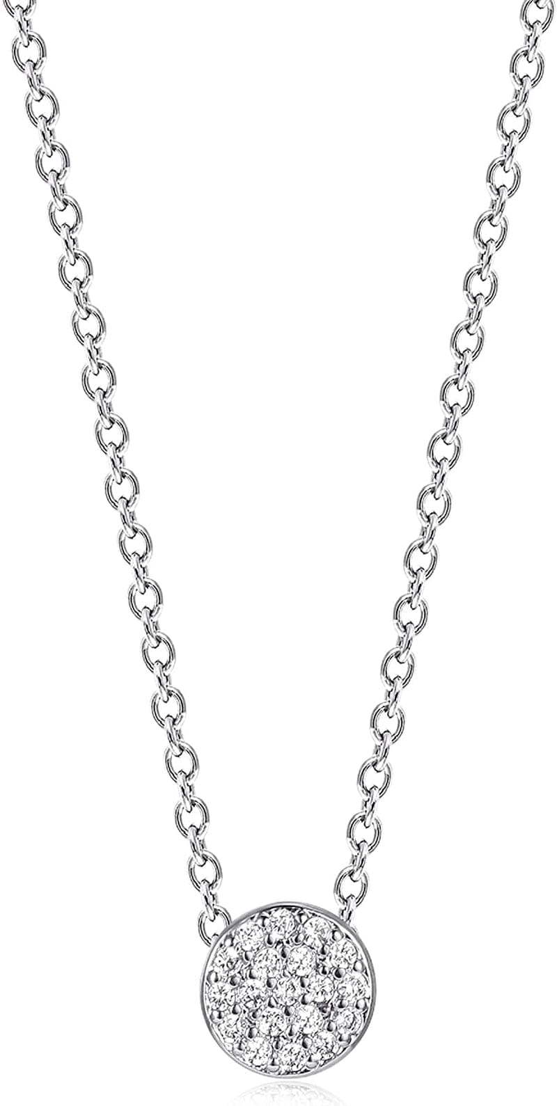 Tiny Dot Pendant Necklace,Dainty 14K Gold Plated Sterling Silver round Dot Circle CZ Choker Necklace Jewelry Gift for Women Silver-dot