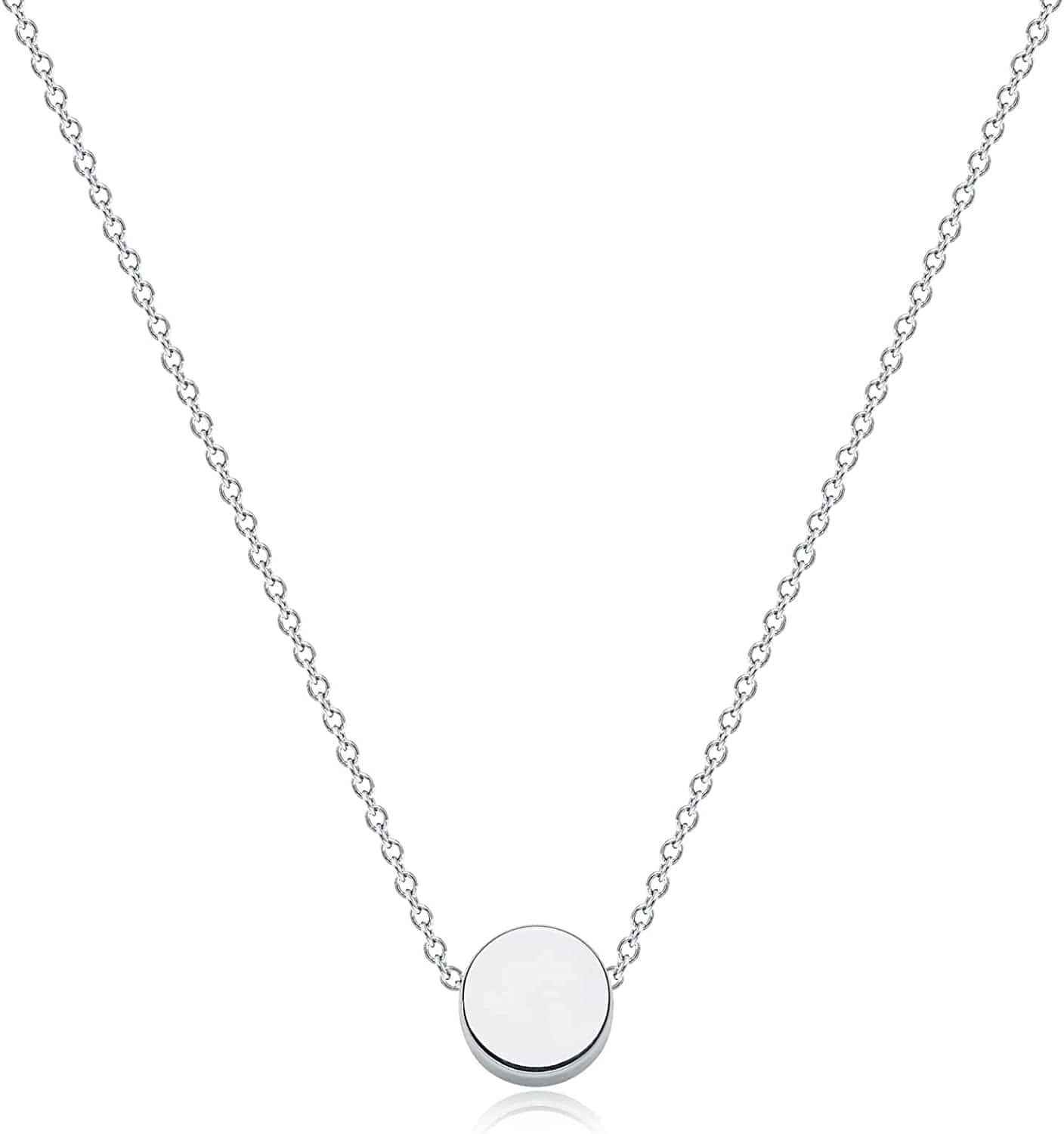 Tiny Dot Pendant Necklace,Dainty 14K Gold Plated Sterling Silver round Dot Circle CZ Choker Necklace Jewelry Gift for Women Sliver-dot