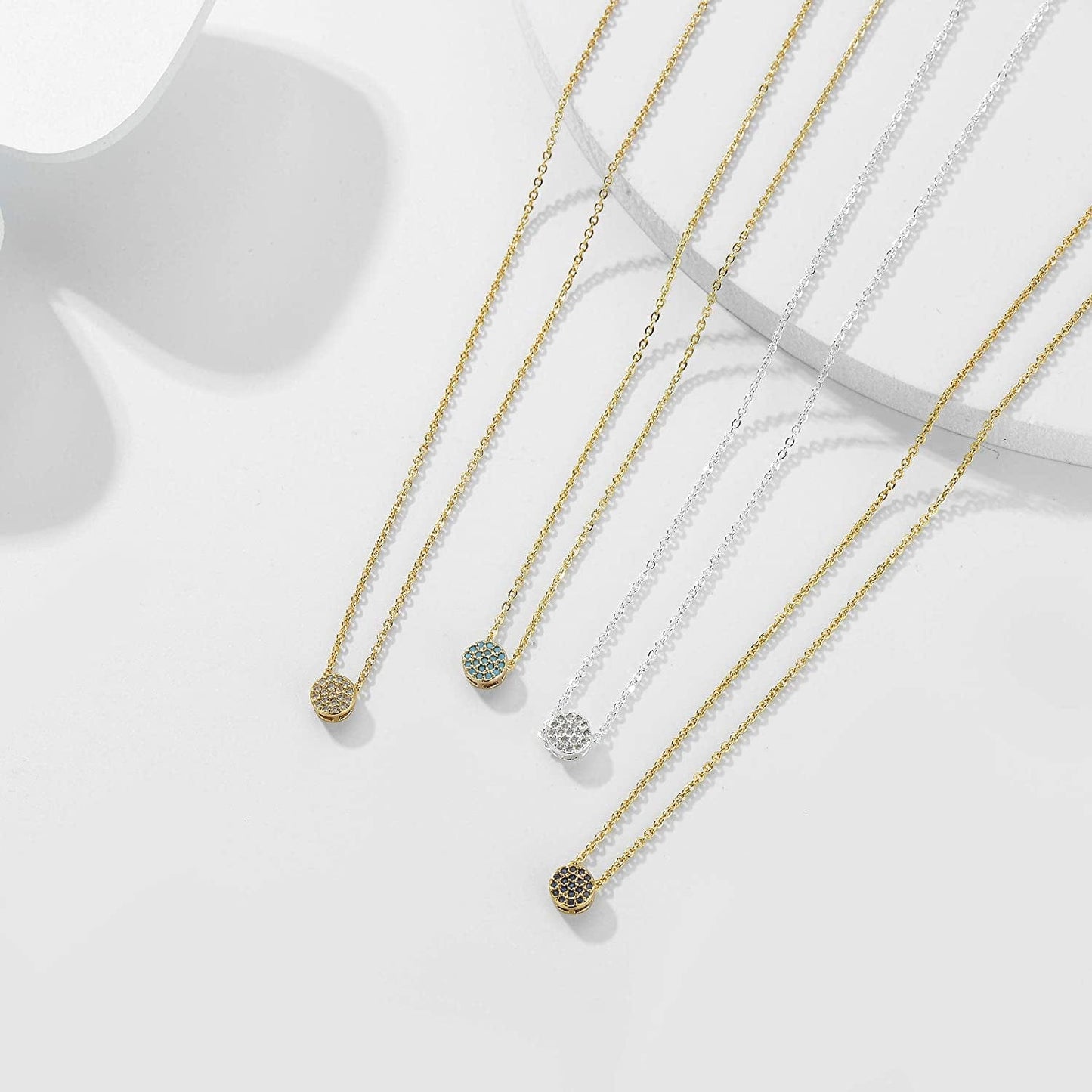 Tiny Dot Pendant Necklace,Dainty 14K Gold Plated Sterling Silver round Dot Circle CZ Choker Necklace Jewelry Gift for Women