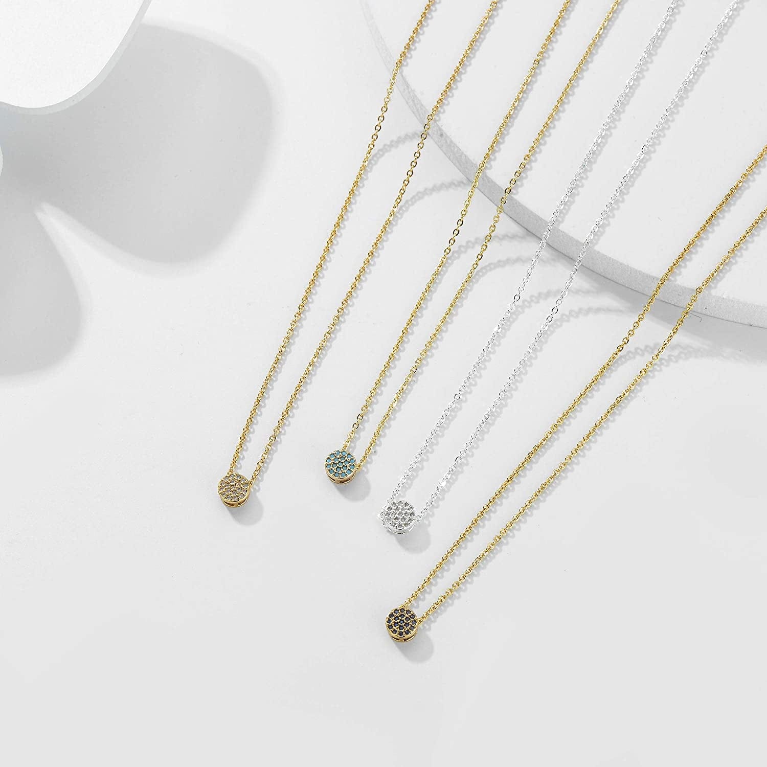 Tiny Dot Pendant Necklace,Dainty 14K Gold Plated Sterling Silver round Dot Circle CZ Choker Necklace Jewelry Gift for Women