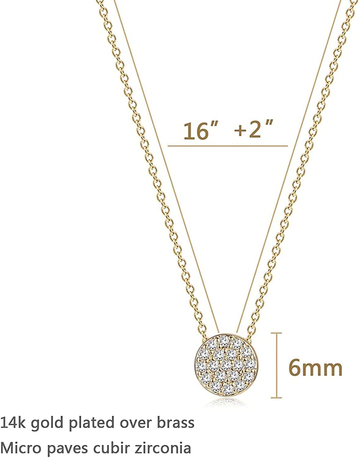 Tiny Dot Pendant Necklace,Dainty 14K Gold Plated Sterling Silver round Dot Circle CZ Choker Necklace Jewelry Gift for Women