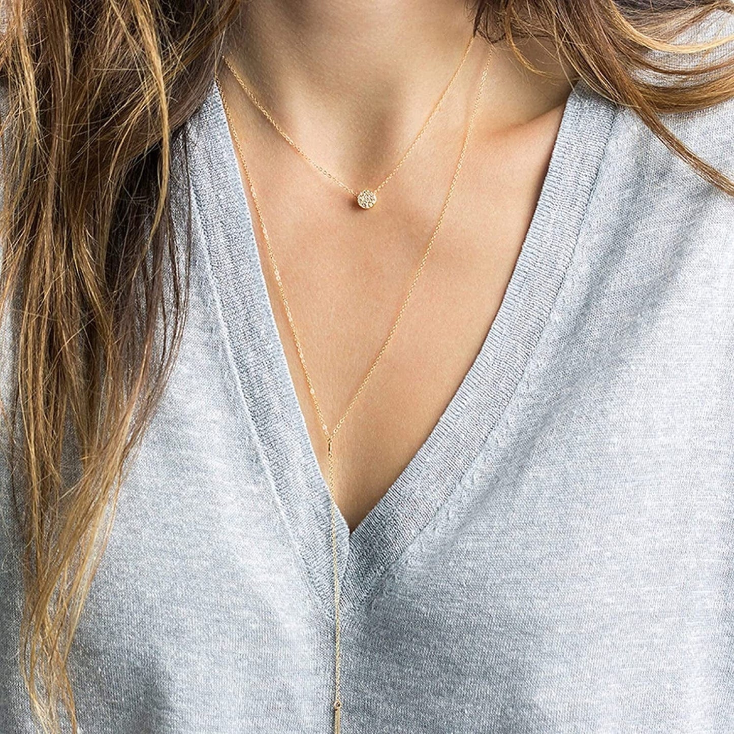 Tiny Dot Pendant Necklace,Dainty 14K Gold Plated Sterling Silver round Dot Circle CZ Choker Necklace Jewelry Gift for Women