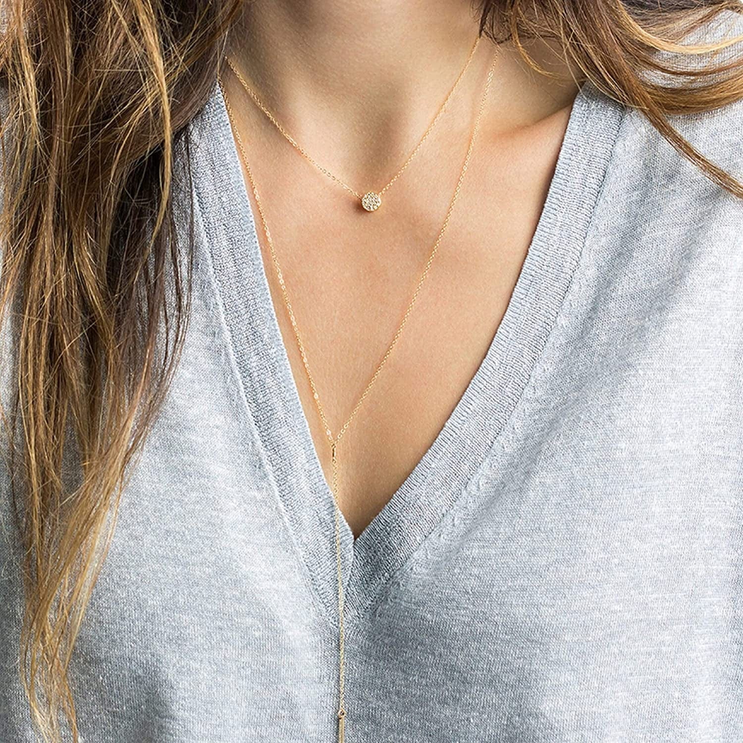 Tiny Dot Pendant Necklace,Dainty 14K Gold Plated Sterling Silver round Dot Circle CZ Choker Necklace Jewelry Gift for Women