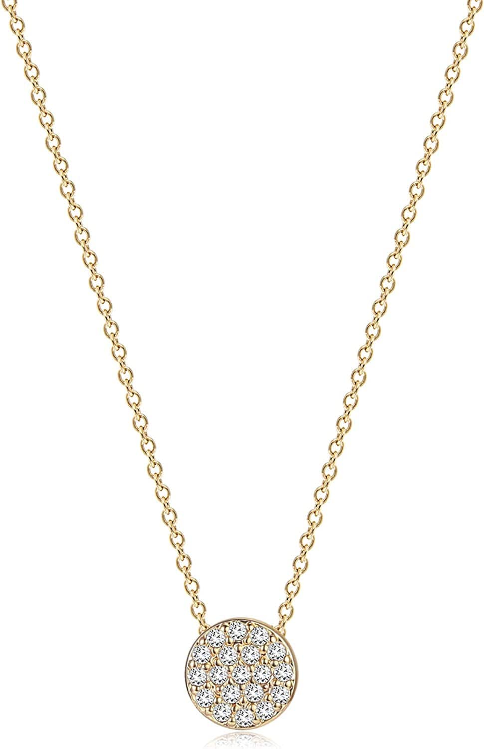 Tiny Dot Pendant Necklace,Dainty 14K Gold Plated Sterling Silver round Dot Circle CZ Choker Necklace Jewelry Gift for Women CZ-dot