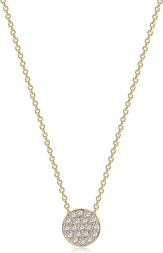 Tiny Dot Pendant Necklace,Dainty 14K Gold Plated Sterling Silver round Dot Circle CZ Choker Necklace Jewelry Gift for Women CZ-dot