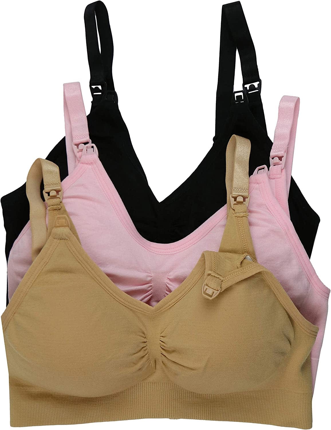 Tobeinstyle Women'S Pack of Seamless Nursing Bras W/Ruched Cups 3 Pack: Black/Beige/Pink / Small