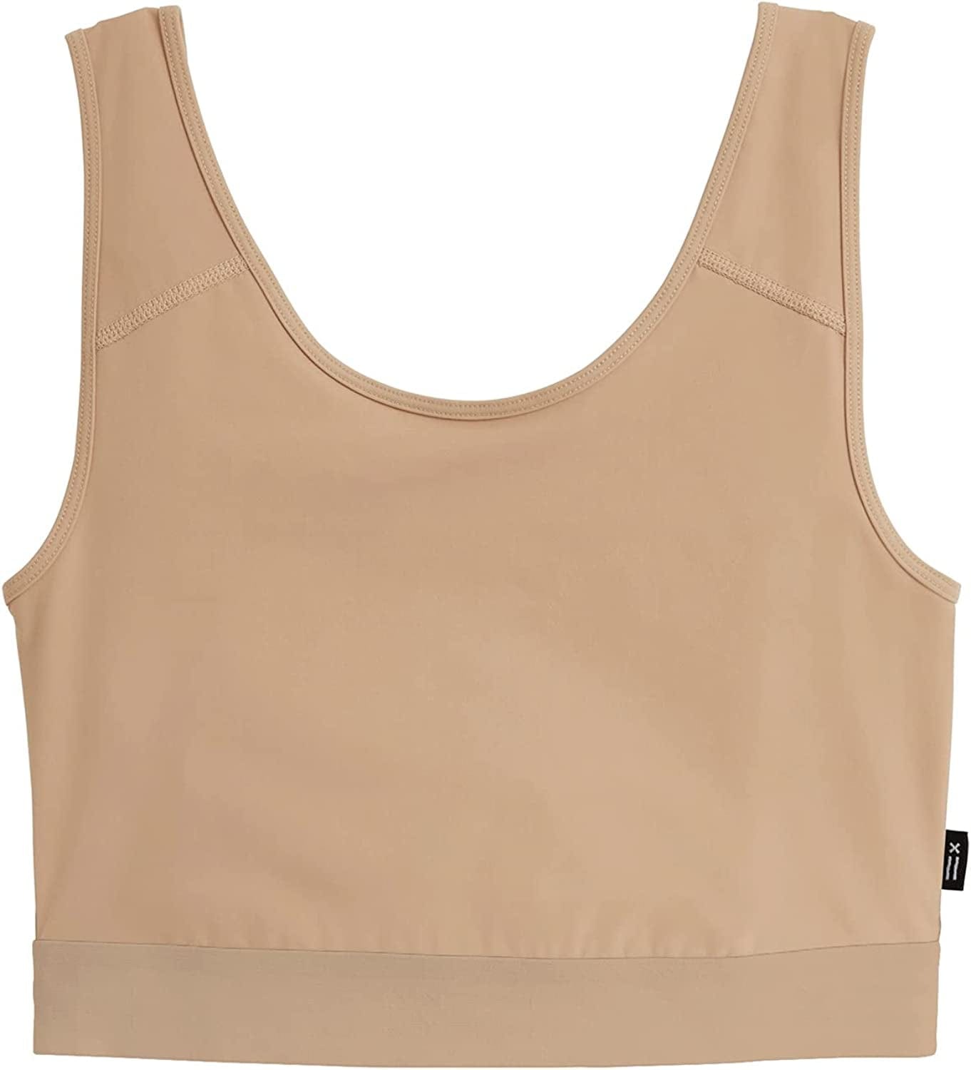 Tomboyx Compression Bra, Chest Binder Alternative, Wireless Full Coverage Medium Support Top, Athletic Sports Bra, (XS-6X) Chai / Small