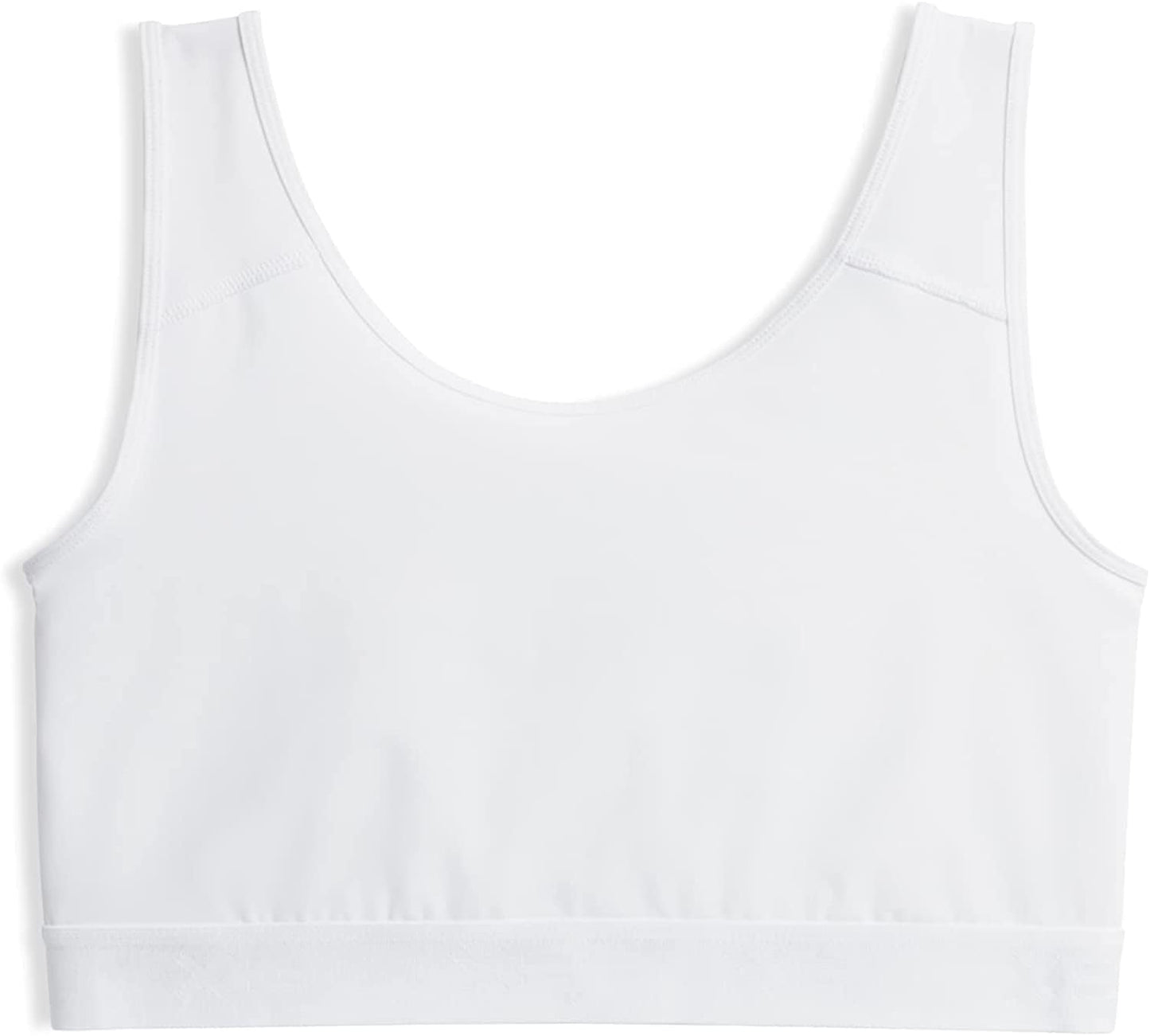 Tomboyx Compression Bra, Chest Binder Alternative, Wireless Full Coverage Medium Support Top, Athletic Sports Bra, (XS-6X) White / Small