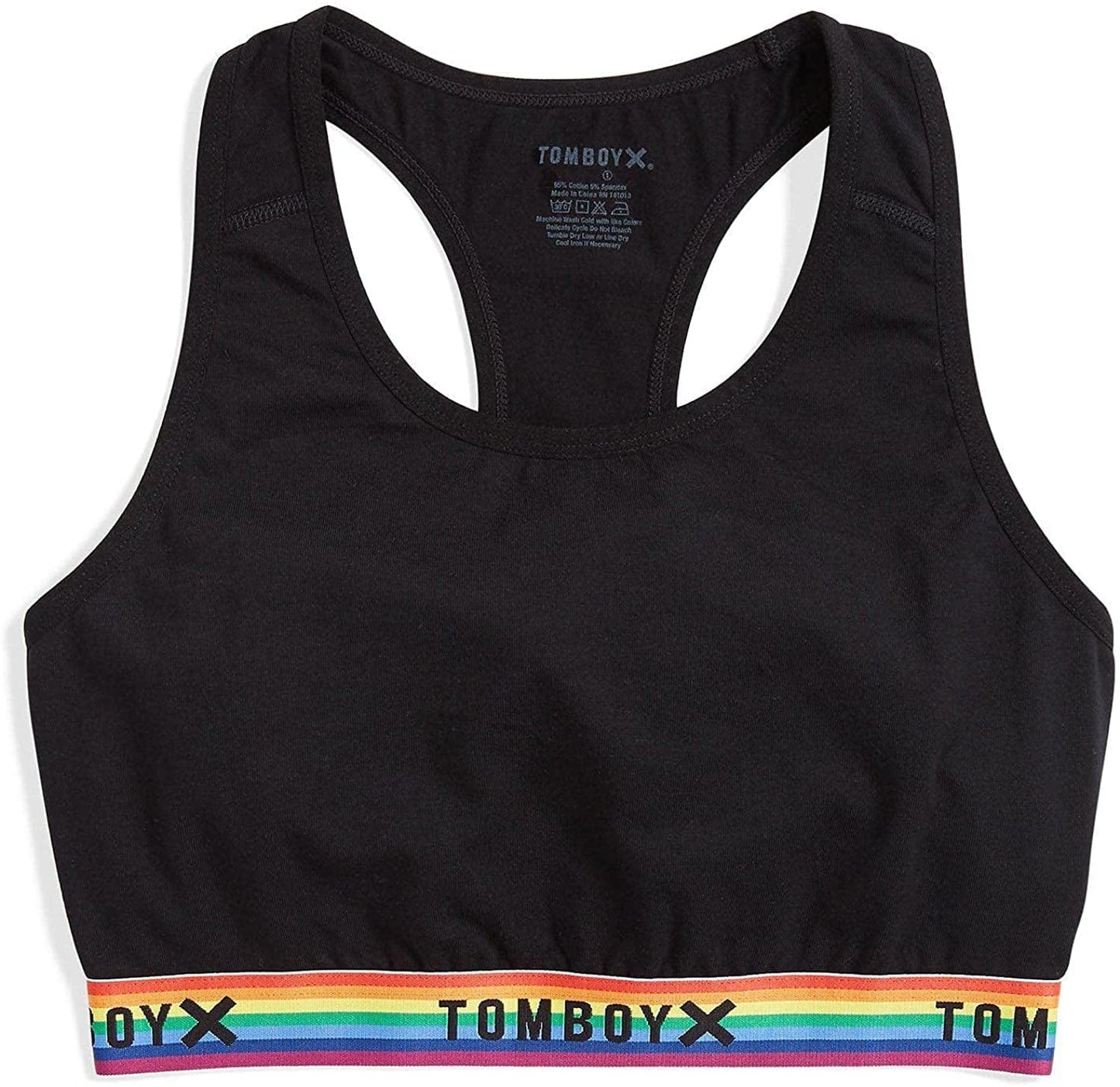 Tomboyx Racerback Bra, Cotton Comfort Bralette for Women, Wireless No-Padding Low-Impact, (3XS-6X) Next Gen Black Rainbow / 4X-Large