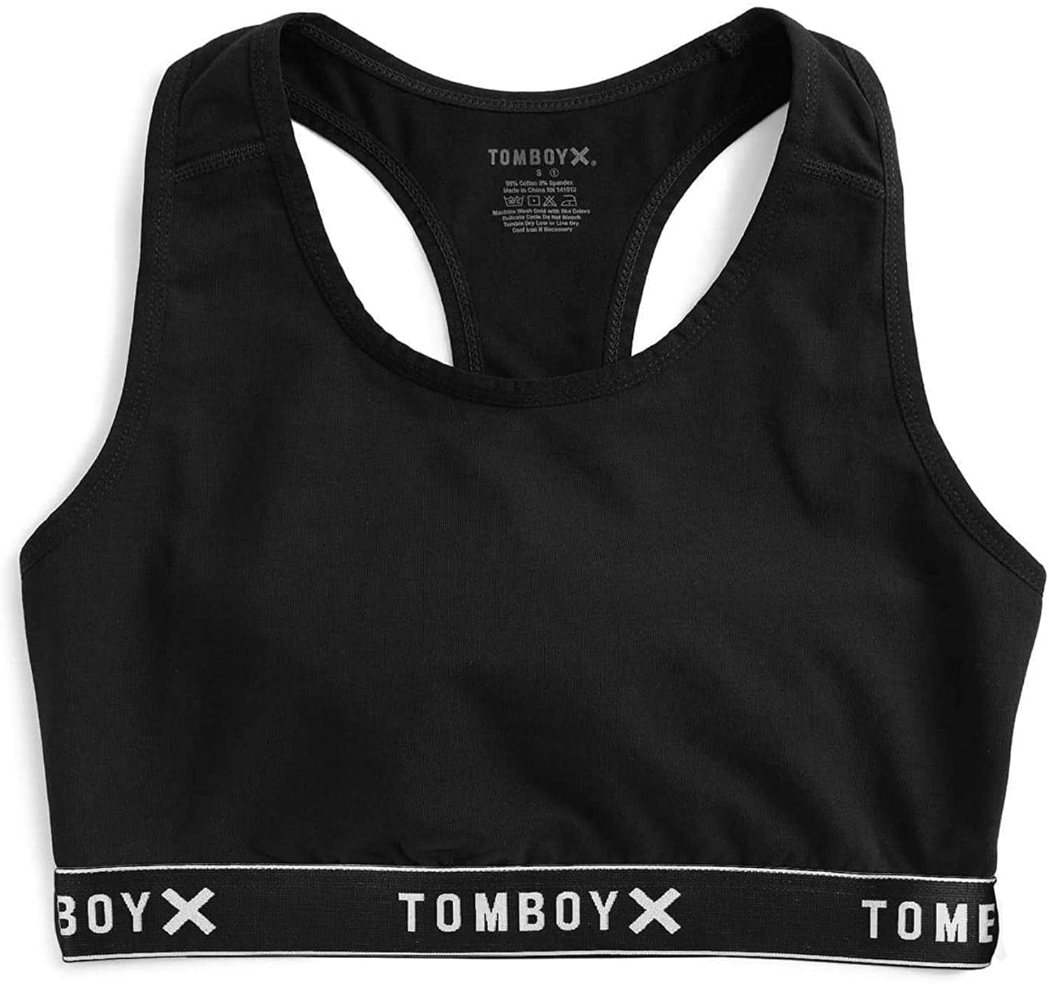 Tomboyx Racerback Bra, Cotton Comfort Bralette for Women, Wireless No-Padding Low-Impact, (3XS-6X) Black V2 / X-Small
