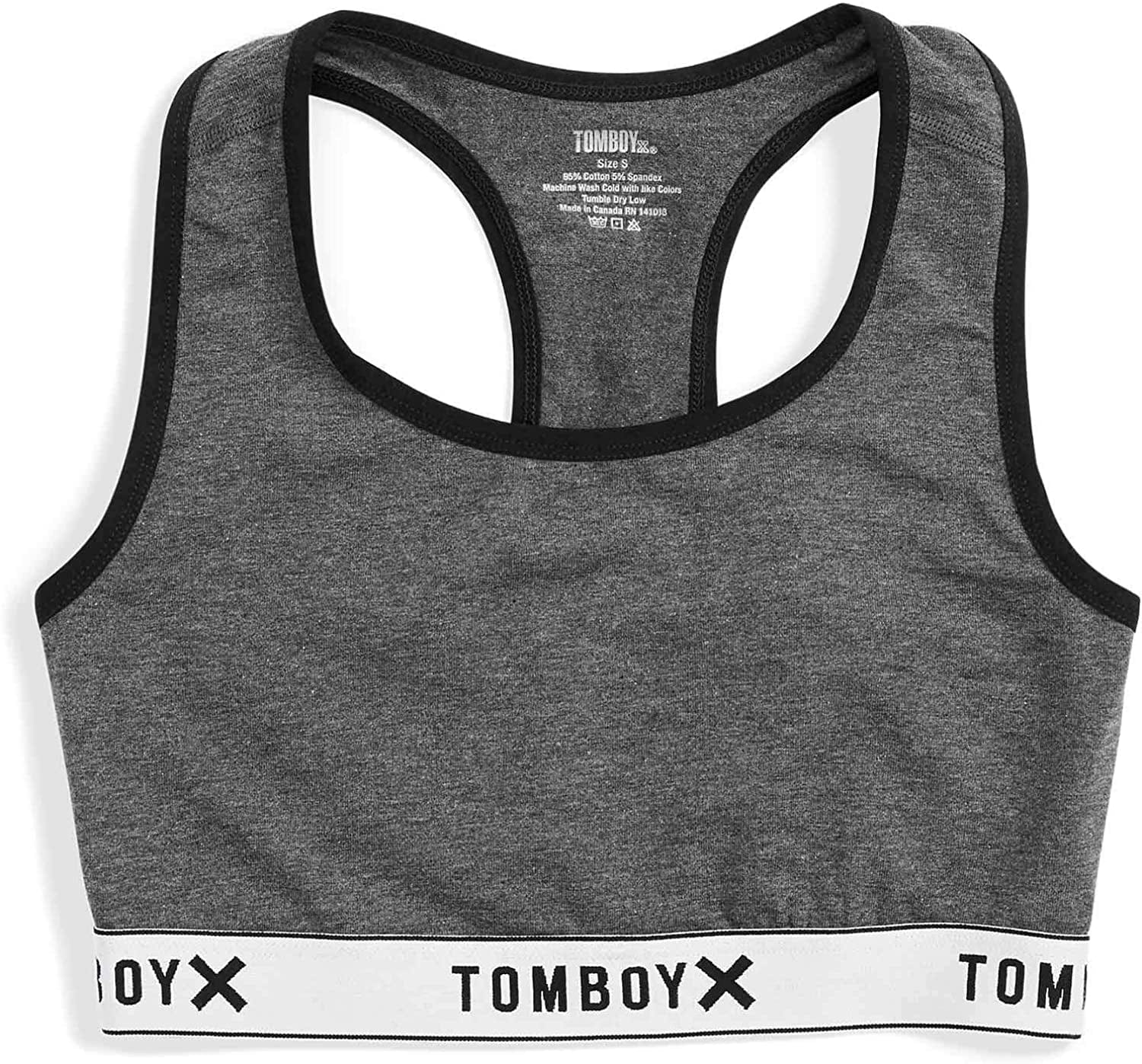 Tomboyx Racerback Bra, Cotton Comfort Bralette for Women, Wireless No-Padding Low-Impact, (3XS-6X) Next Gen Charcoal / 4X-Large