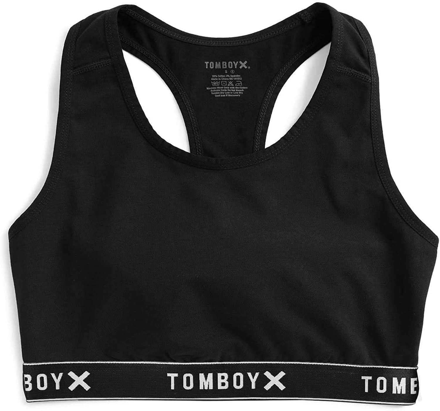 Tomboyx Racerback Bra, Cotton Comfort Bralette for Women, Wireless No-Padding Low-Impact, (3XS-6X) Black V2 / 4X-Large