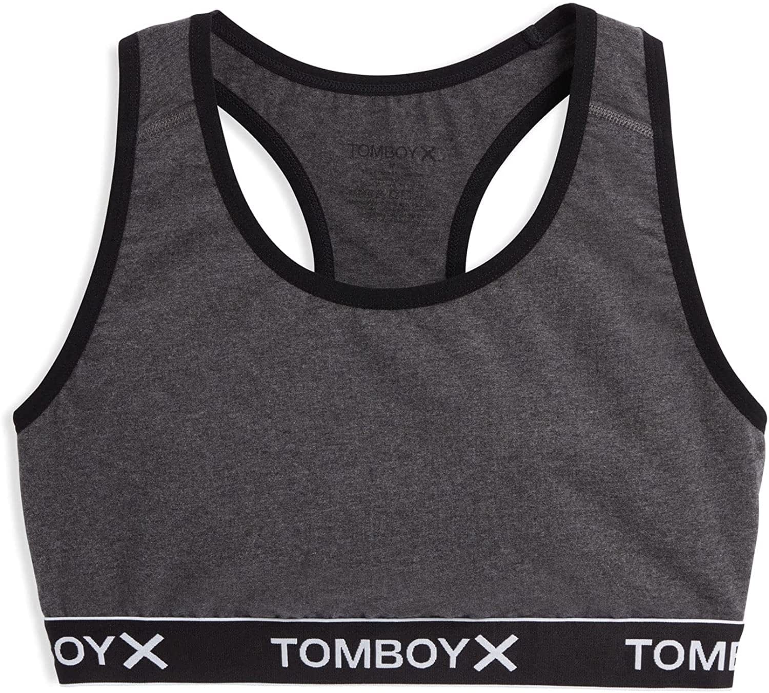 Tomboyx Racerback Bra, Cotton Comfort Bralette for Women, Wireless No-Padding Low-Impact, (3XS-6X) Charcoal Logo / 4X-Large