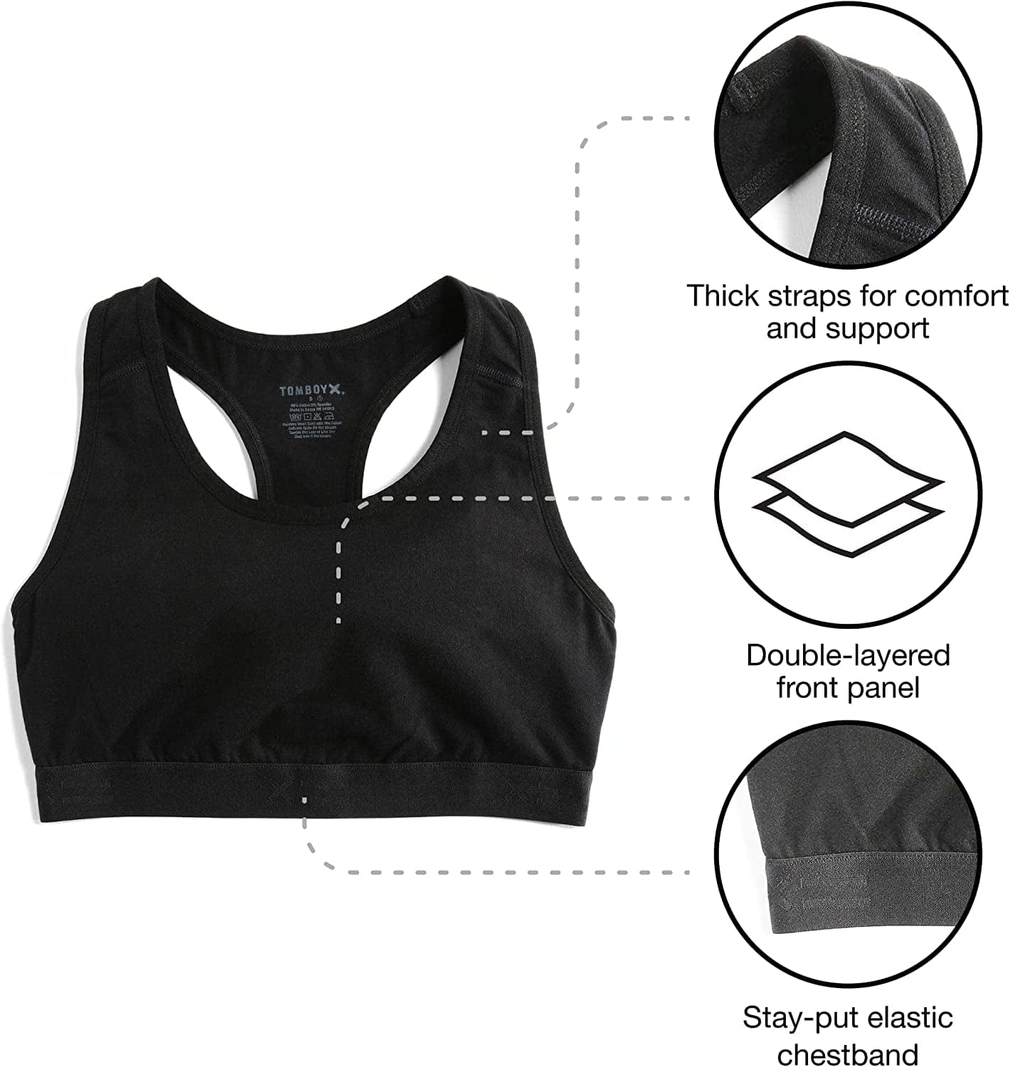 Tomboyx Racerback Bra, Cotton Comfort Bralette for Women, Wireless No-Padding Low-Impact, (3XS-6X)