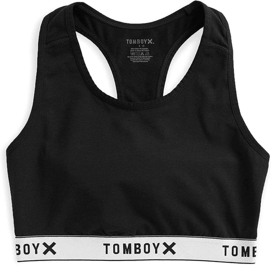 Tomboyx Racerback Bra, Cotton Comfort Bralette for Women, Wireless No-Padding Low-Impact, (3XS-6X) Next Gen Black / 4X-Large