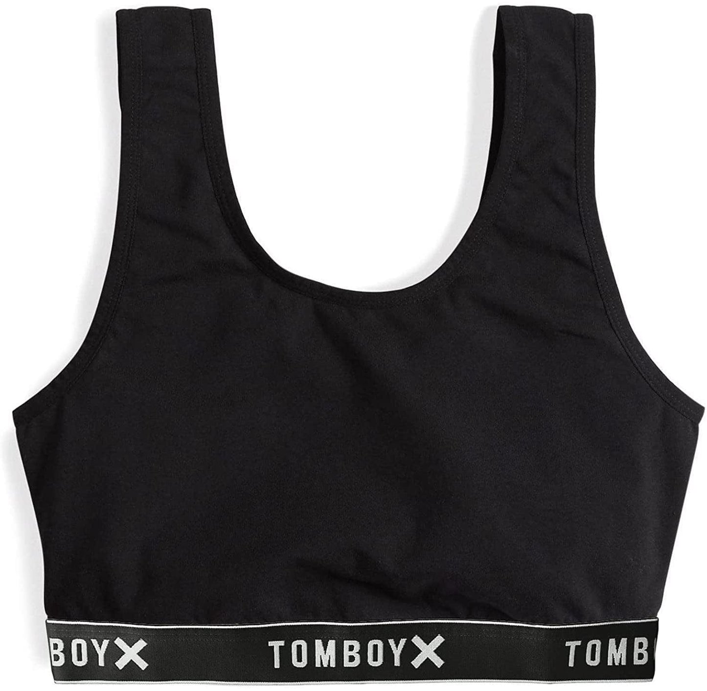 Tomboyx Soft Bra, Cotton Scoop-Neck Bralette for Women, Wireless No-Padding Low Impact, (XS-5X) Black Logo / X-Small