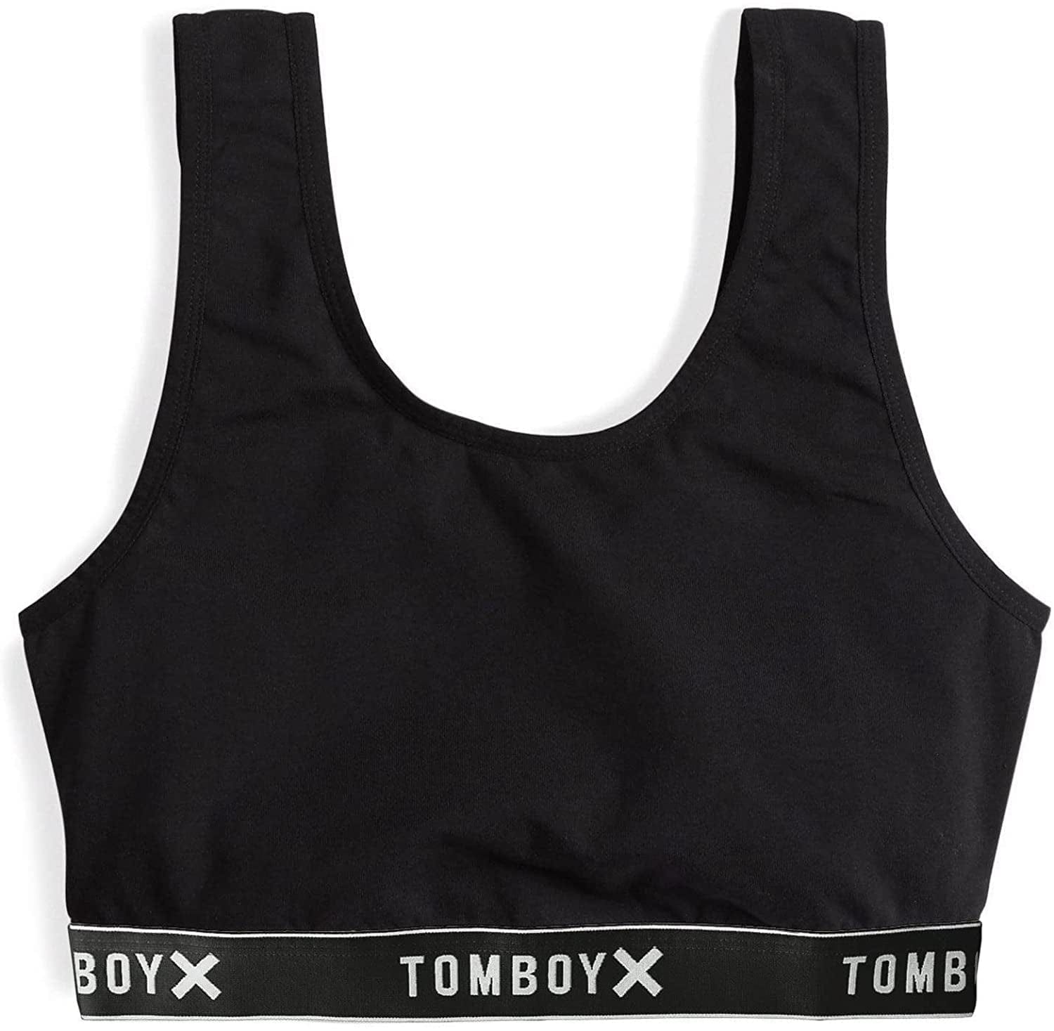 Tomboyx Soft Bra, Cotton Scoop-Neck Bralette for Women, Wireless No-Padding Low Impact, (XS-5X) Black Logo / X-Small