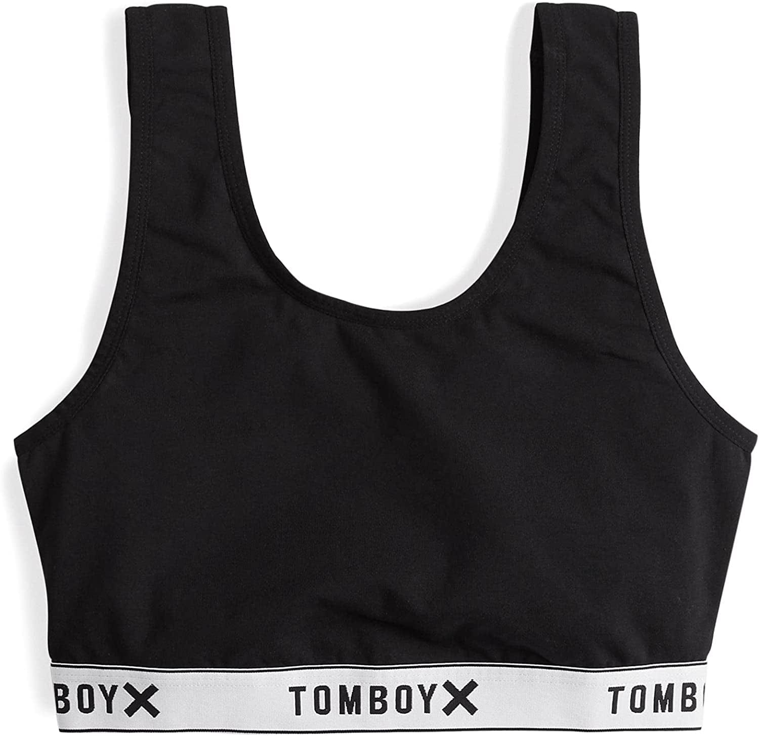 Tomboyx Soft Bra, Cotton Scoop-Neck Bralette for Women, Wireless No-Padding Low Impact, (XS-5X) Next Gen Black / Large