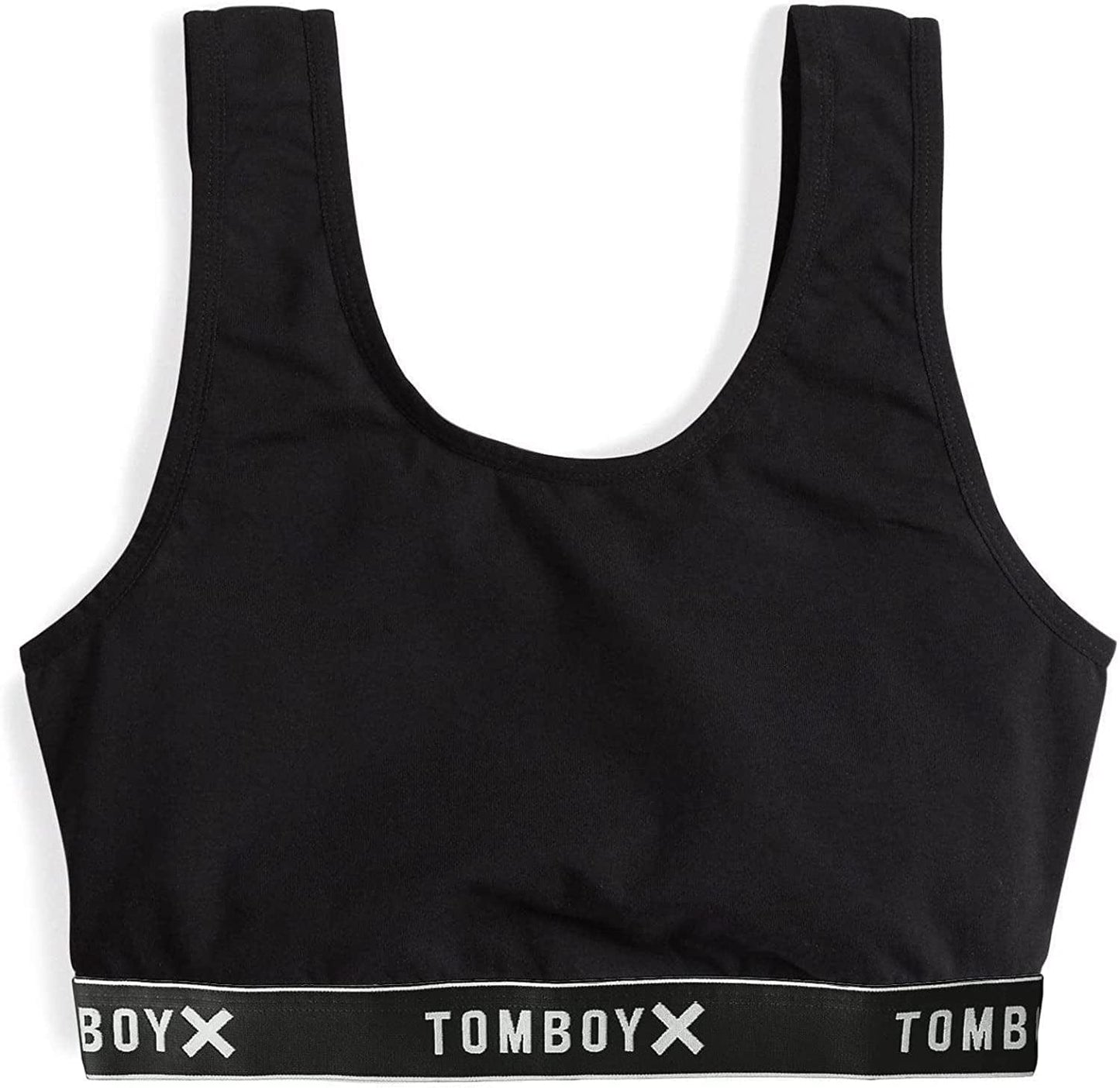 Tomboyx Soft Bra, Cotton Scoop-Neck Bralette for Women, Wireless No-Padding Low Impact, (XS-5X) Black Logo / Large