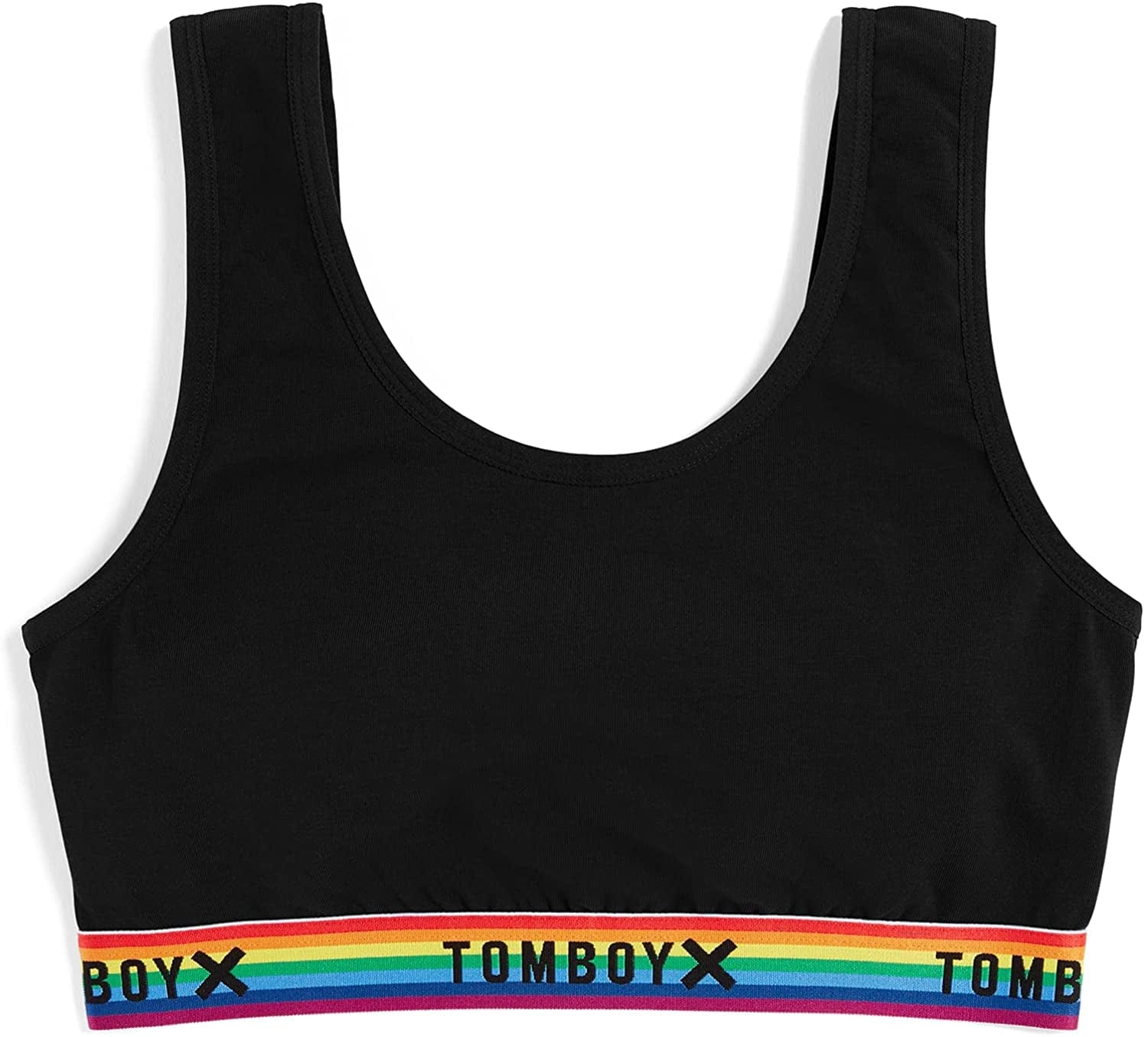 Tomboyx Soft Bra, Cotton Scoop-Neck Bralette for Women, Wireless No-Padding Low Impact, (XS-5X) Next Gen Black Rainbow / 4X-Large