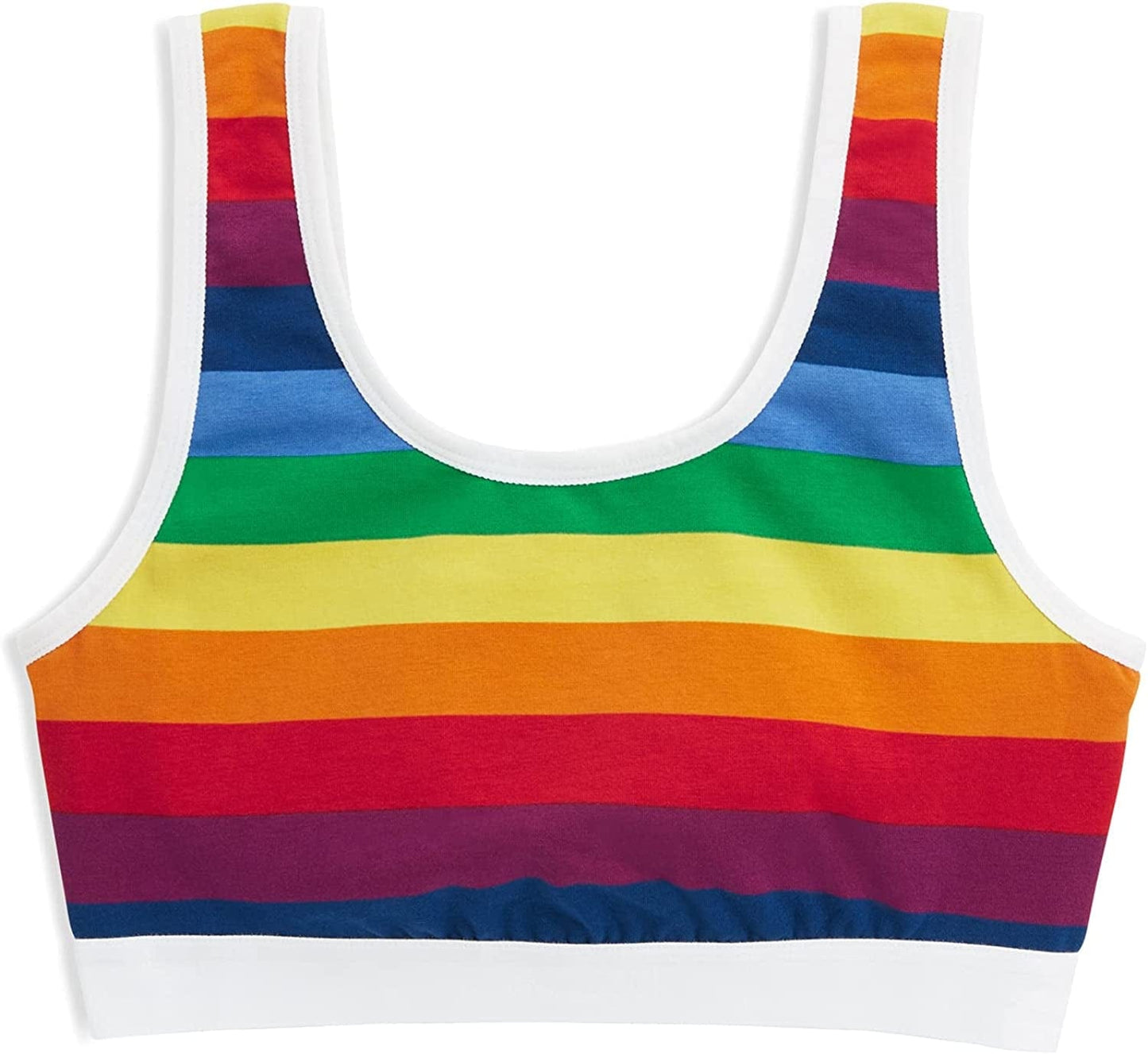 Tomboyx Soft Bra, Cotton Scoop-Neck Bralette for Women, Wireless No-Padding Low Impact, (XS-5X) Rainbow Pride Stripes / Large