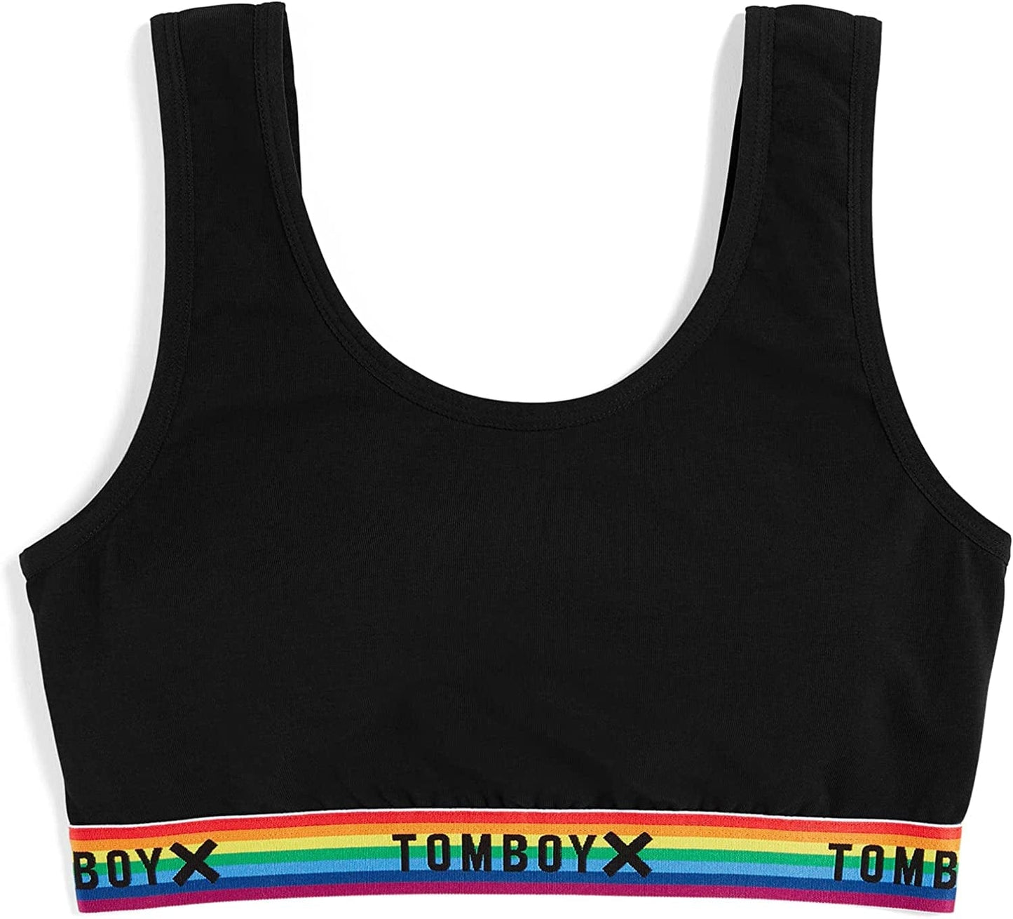 Tomboyx Soft Bra, Cotton Scoop-Neck Bralette for Women, Wireless No-Padding Low Impact, (XS-5X) Next Gen Black Rainbow / 3X-Large