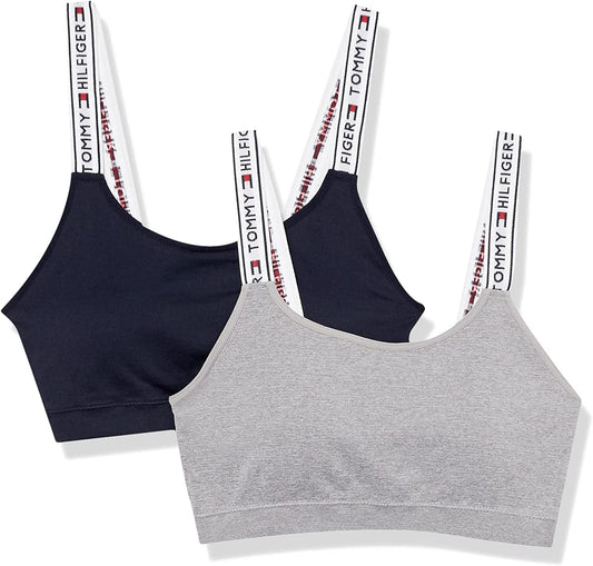 Tommy Hilfiger Womens 2 Pack, Multipack Seamless Brami Top Bra, Heather Grey/Navy Blazer, Medium US
