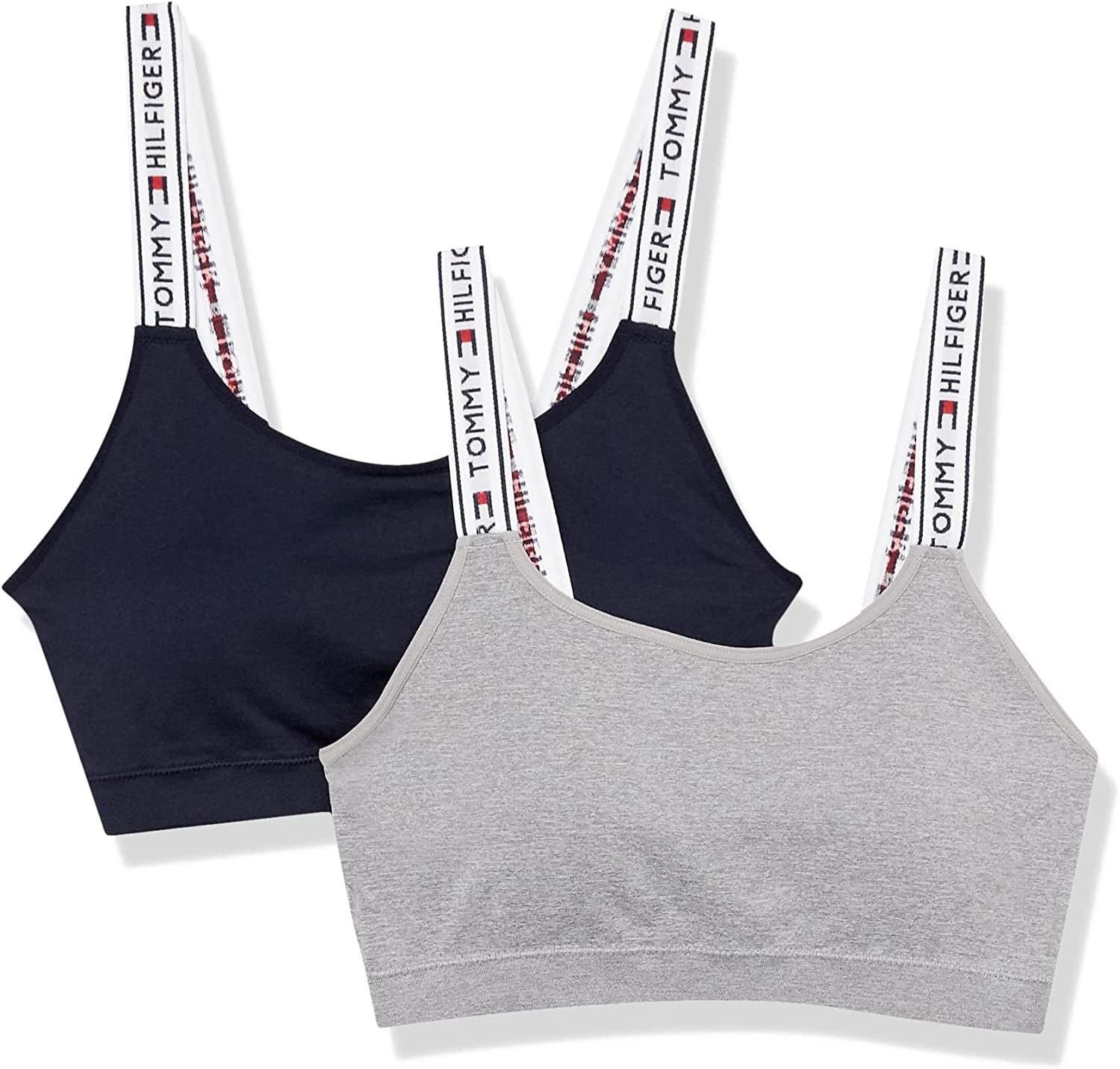 Tommy Hilfiger Womens 2 Pack, Multipack Seamless Brami Top Bra, Heather Grey/Navy Blazer, Medium US