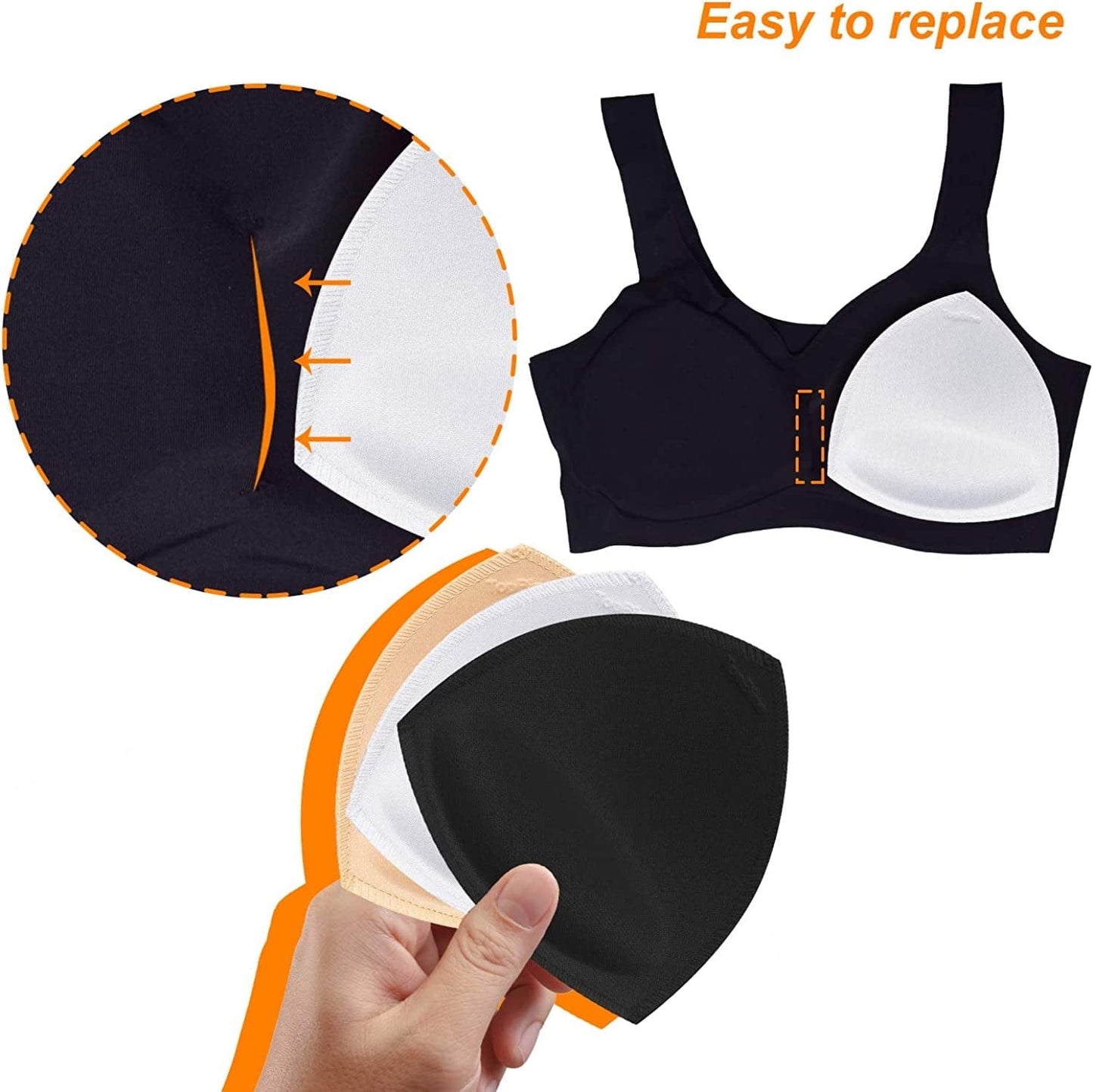 Topbine Removable Bra Pads Inserts Women'S Comfy Sports Cups Bra Insert for Bikini Top Swimsuit