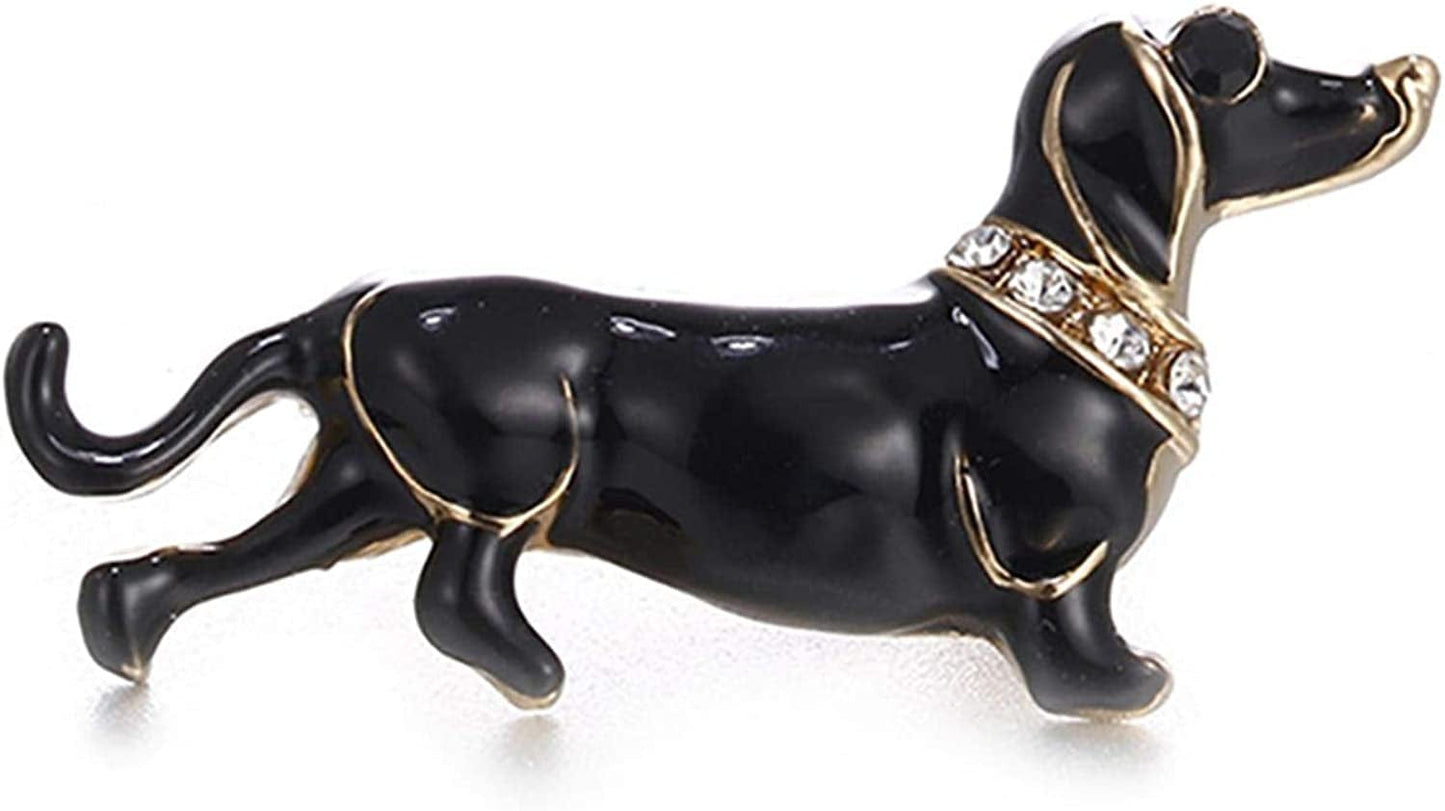 Travet White Black Dachshund Dog Brooch Pin Rhinestone Dachshund Dog Lapel Pin for Clothes Scarves Bags Black / 1 Pc
