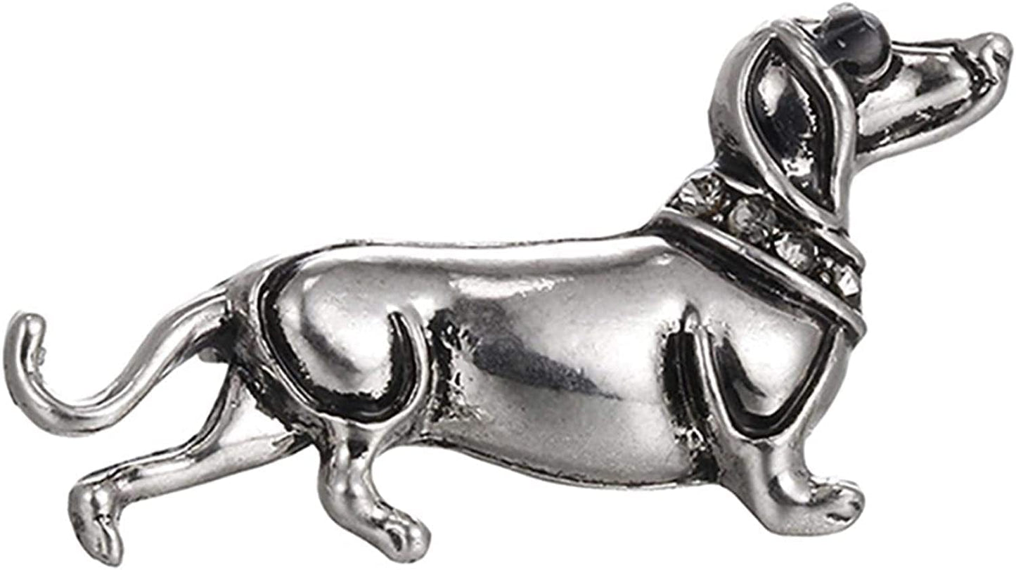 Travet White Black Dachshund Dog Brooch Pin Rhinestone Dachshund Dog Lapel Pin for Clothes Scarves Bags White / 1 Pc