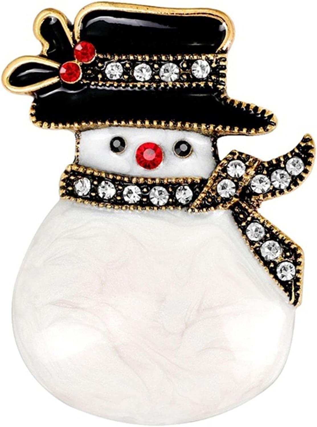 Travet Winter Christmas Snowman Crystal Brooch Pin Rhinestone Snowman Lapel Pin for Clothes Bags Gold / 1 Pc