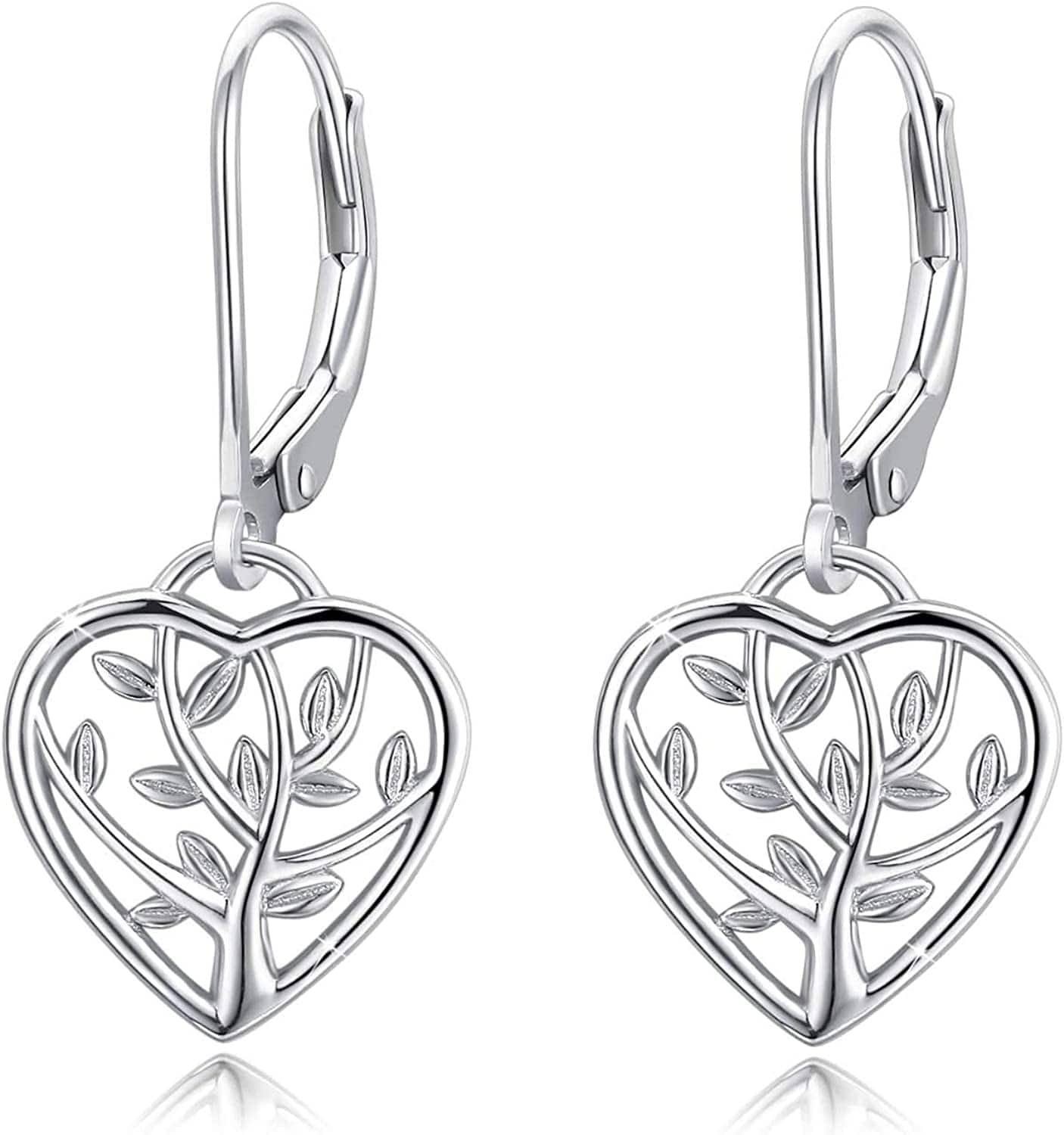 Tree of Life Earrings, 925 Sterling Silver Heart Shaped Studs for Women, Hypoallergenic Earrings for Sensitive Ears Gifts for Women with Gift Box… Tree of Life dangle earrings