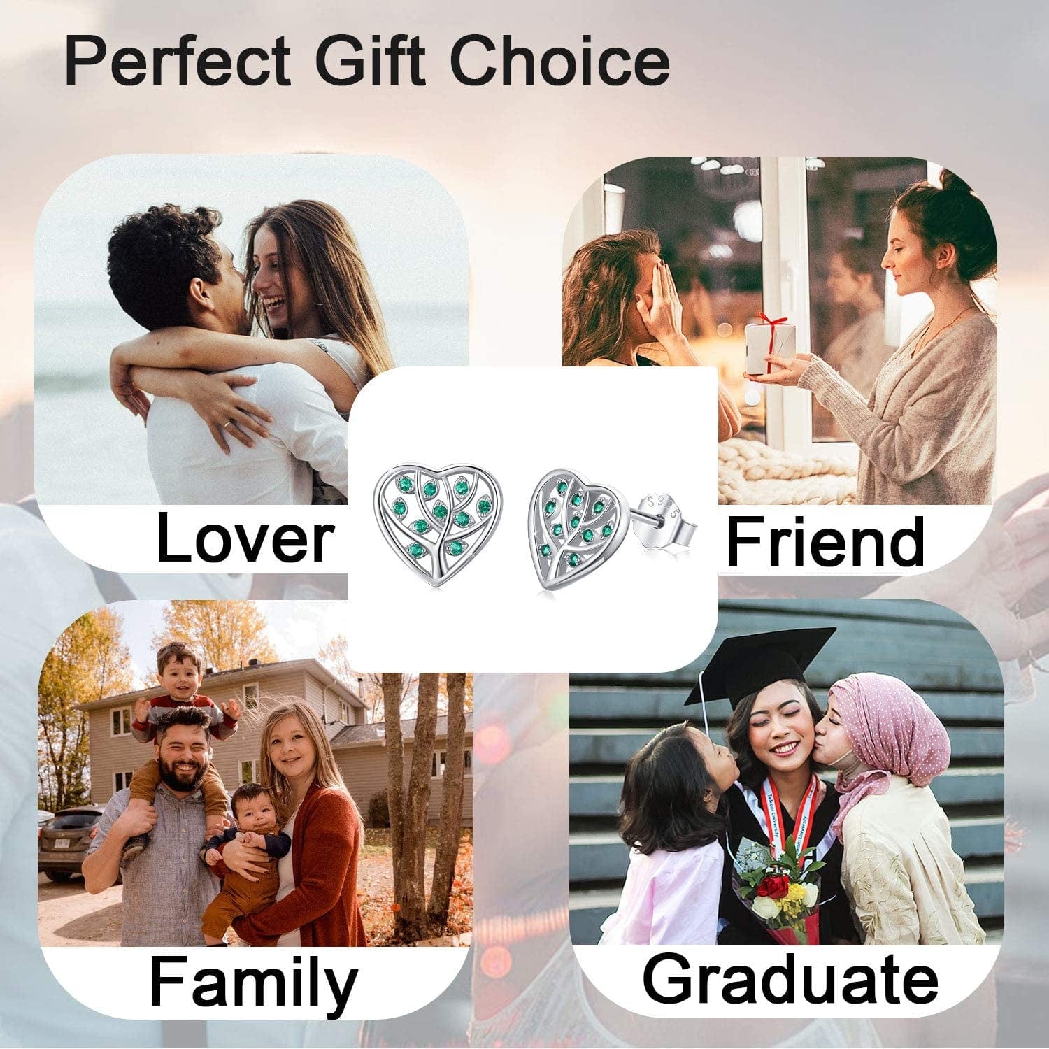 Tree of Life Earrings, 925 Sterling Silver Heart Shaped Studs for Women, Hypoallergenic Earrings for Sensitive Ears Gifts for Women with Gift Box…