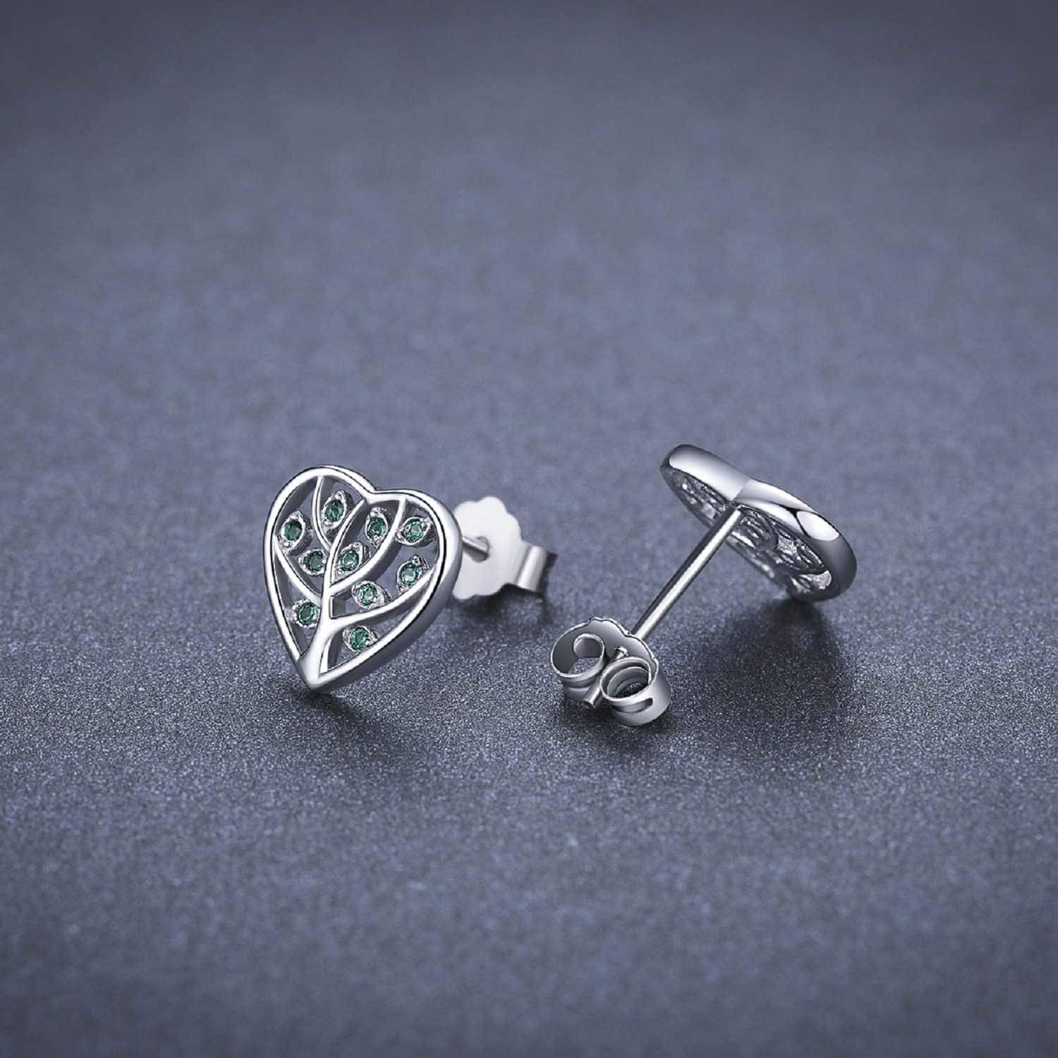Tree of Life Earrings, 925 Sterling Silver Heart Shaped Studs for Women, Hypoallergenic Earrings for Sensitive Ears Gifts for Women with Gift Box…