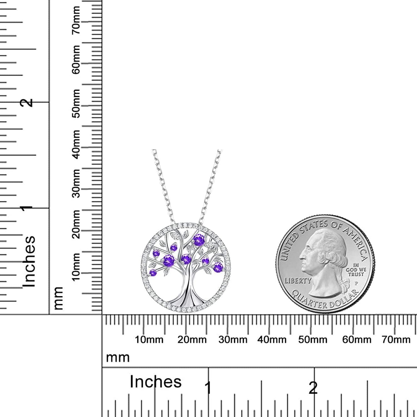 Tree of Life Jewelry for Wife Mom July Birthstones Ruby Jewelry Blue Sapphire Citrine Amethyst Aquamarine Emearld Diamond Pendant Necklace for Women Sterling Silver,Birthday Gifts Her G February Birthstone Amethyst Necklace