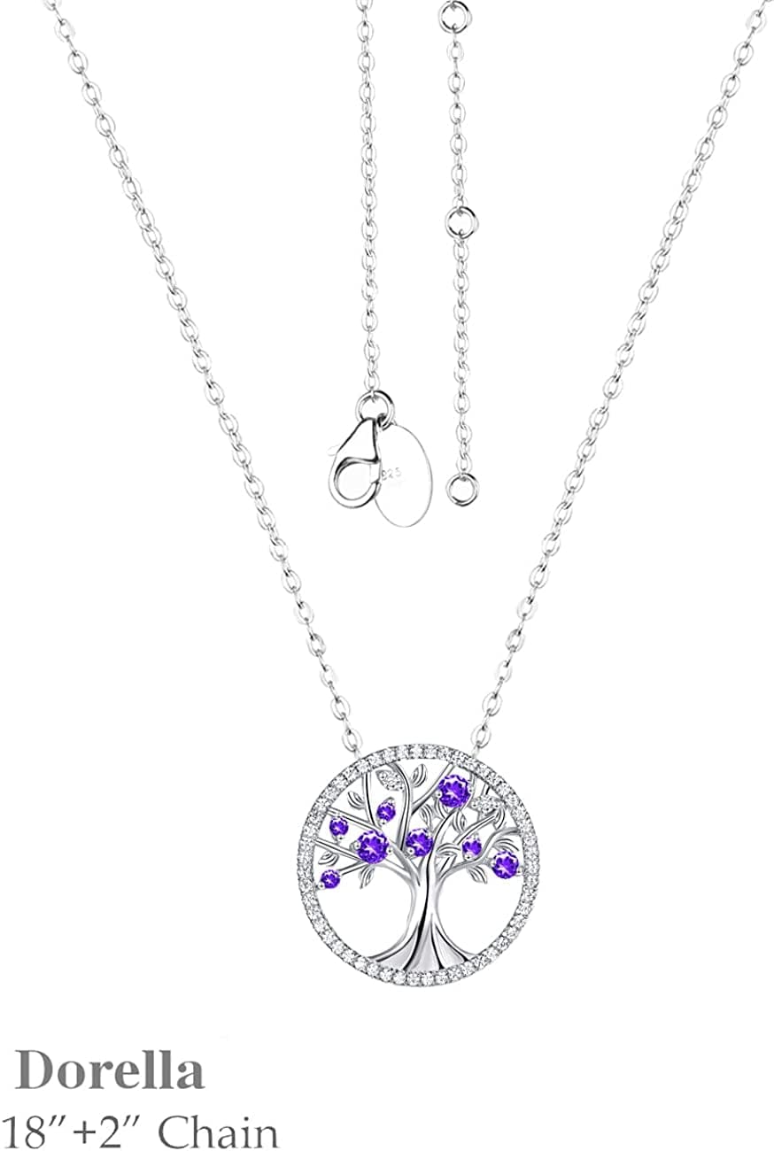 Tree of Life Jewelry for Wife Mom July Birthstones Ruby Jewelry Blue Sapphire Citrine Amethyst Aquamarine Emearld Diamond Pendant Necklace for Women Sterling Silver,Birthday Gifts Her G February Birthstone Amethyst Necklace