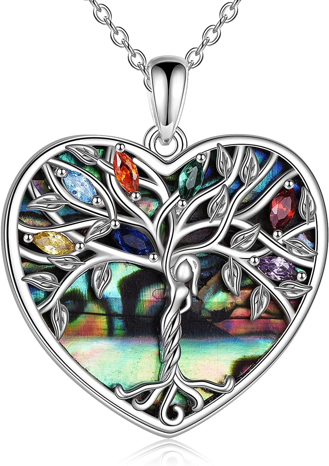 Tree of Life Necklace Jewelry for Women Sterling Silver Celtic Knot Infinity Family Tree Pendant with Blue Circle Crystal Infinity Jewelry Gifts for Mom Daughter Birthday Christmas Gifts Multi-Tree Heart Necklace