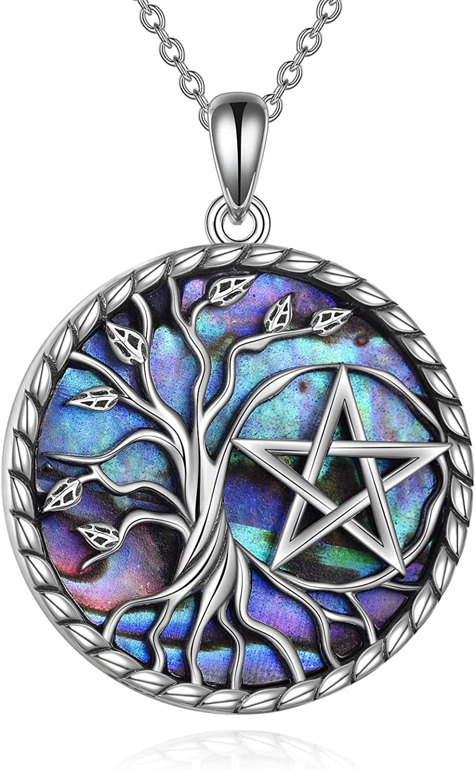 Tree of Life Necklace Jewelry for Women Sterling Silver Celtic Knot Infinity Family Tree Pendant with Blue Circle Crystal Infinity Jewelry Gifts for Mom Daughter Birthday Christmas Gifts Pentagram Tree Necklace